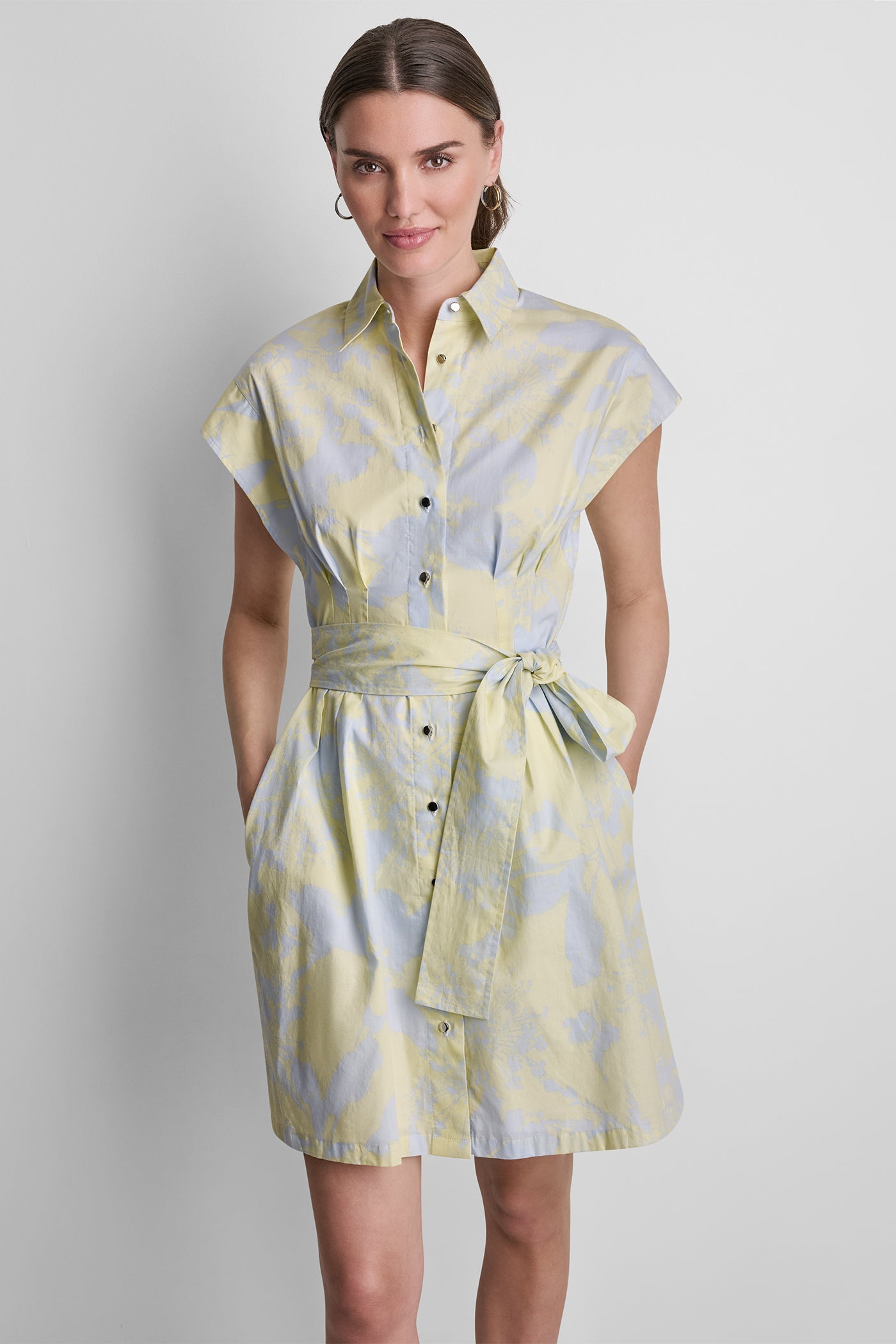 Pastel Yellow/Frost Blue FLORAL PRINT SHIRT DRESS, VIEW 2 | Dresses & Jumpsuits