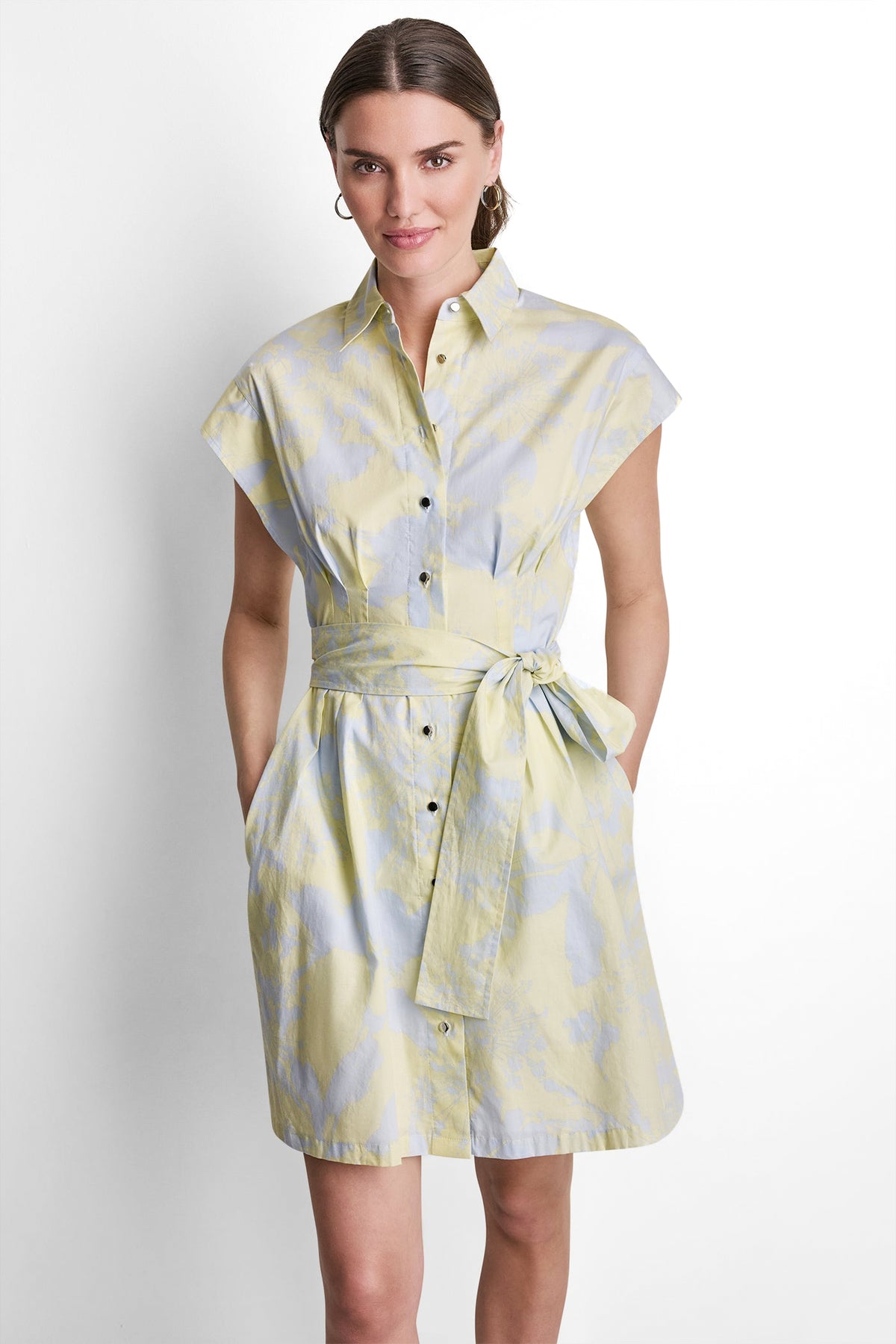 COTTON CAP SLEEVE MINI SHIRT DRESS VIEW 2