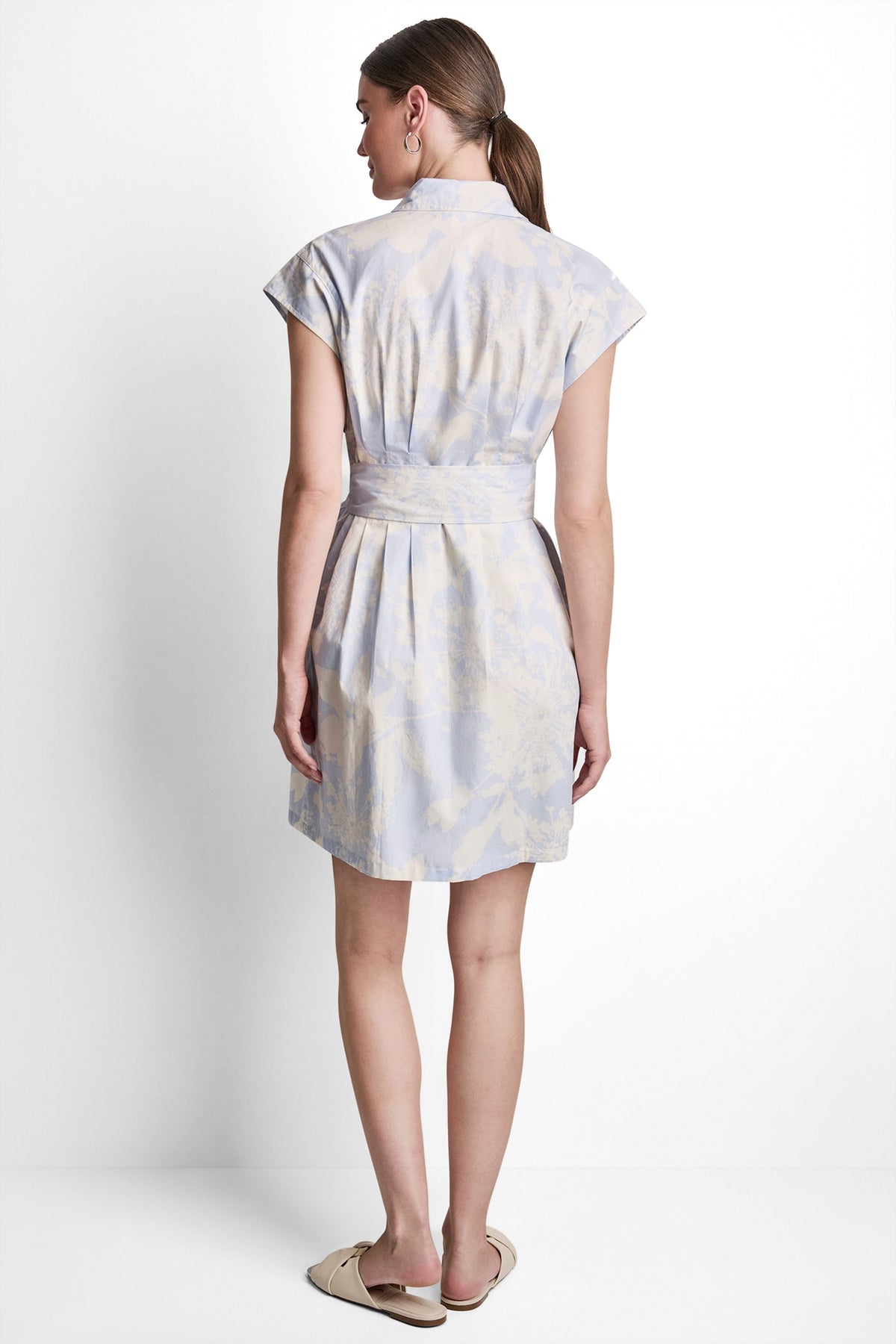 COTTON CAP SLEEVE MINI SHIRT DRESS VIEW 2