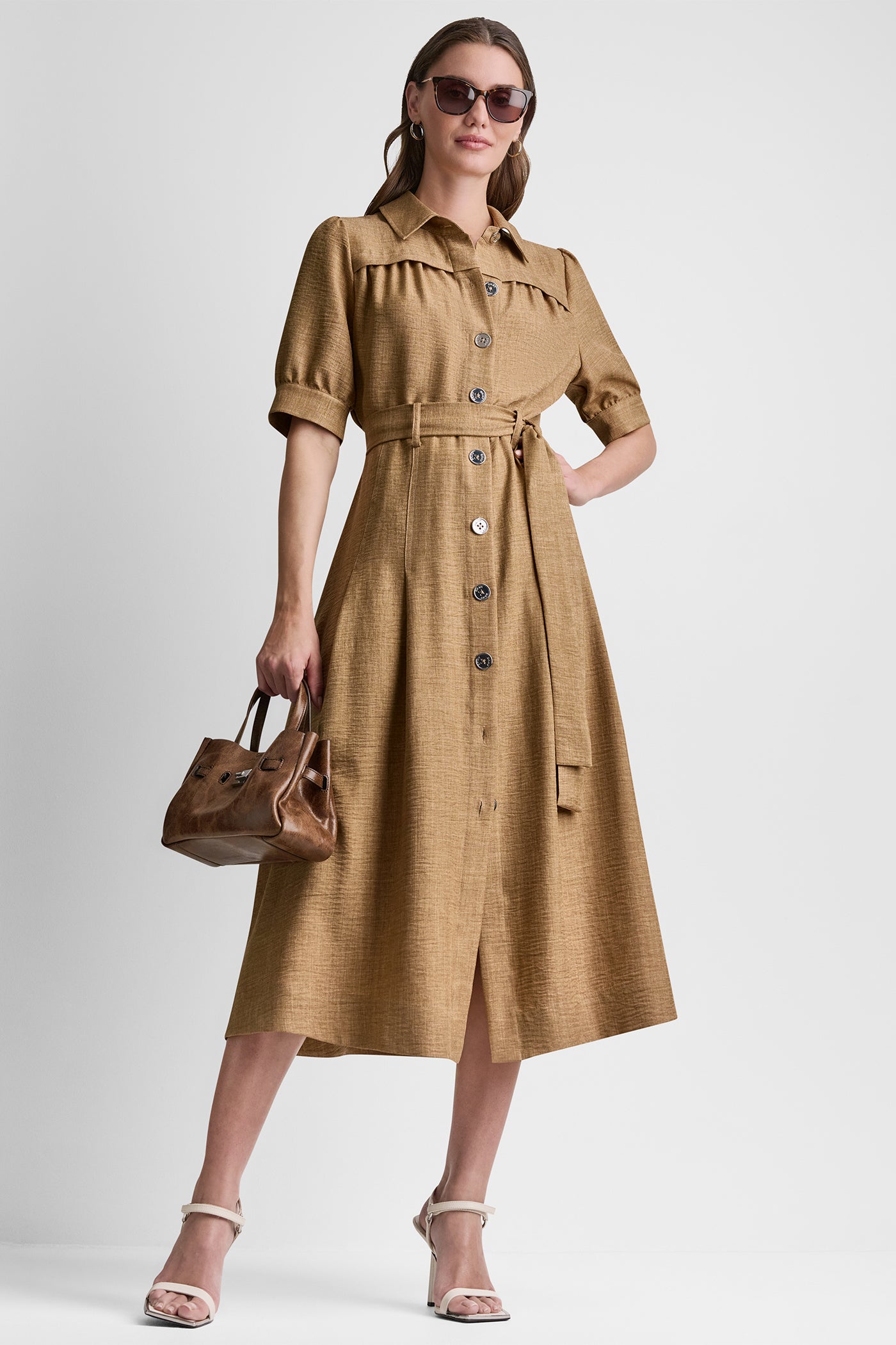 Truffle PLEATED MIDI SHIRT DRESS, VIEW 1 | New Arrivals