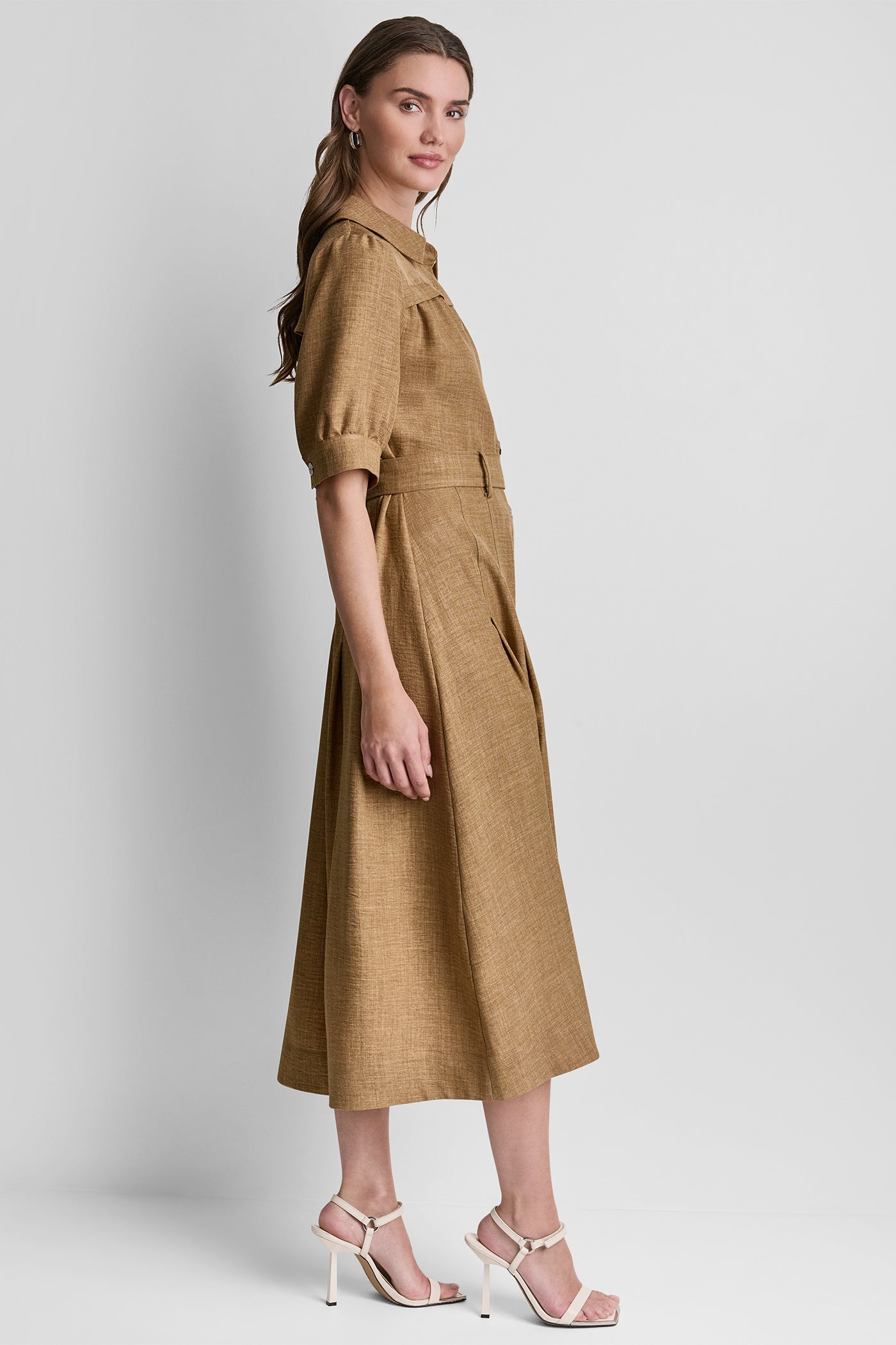 PLEATED MIDI SHIRT DRESS VIEW 3 | MIDI DRESSES