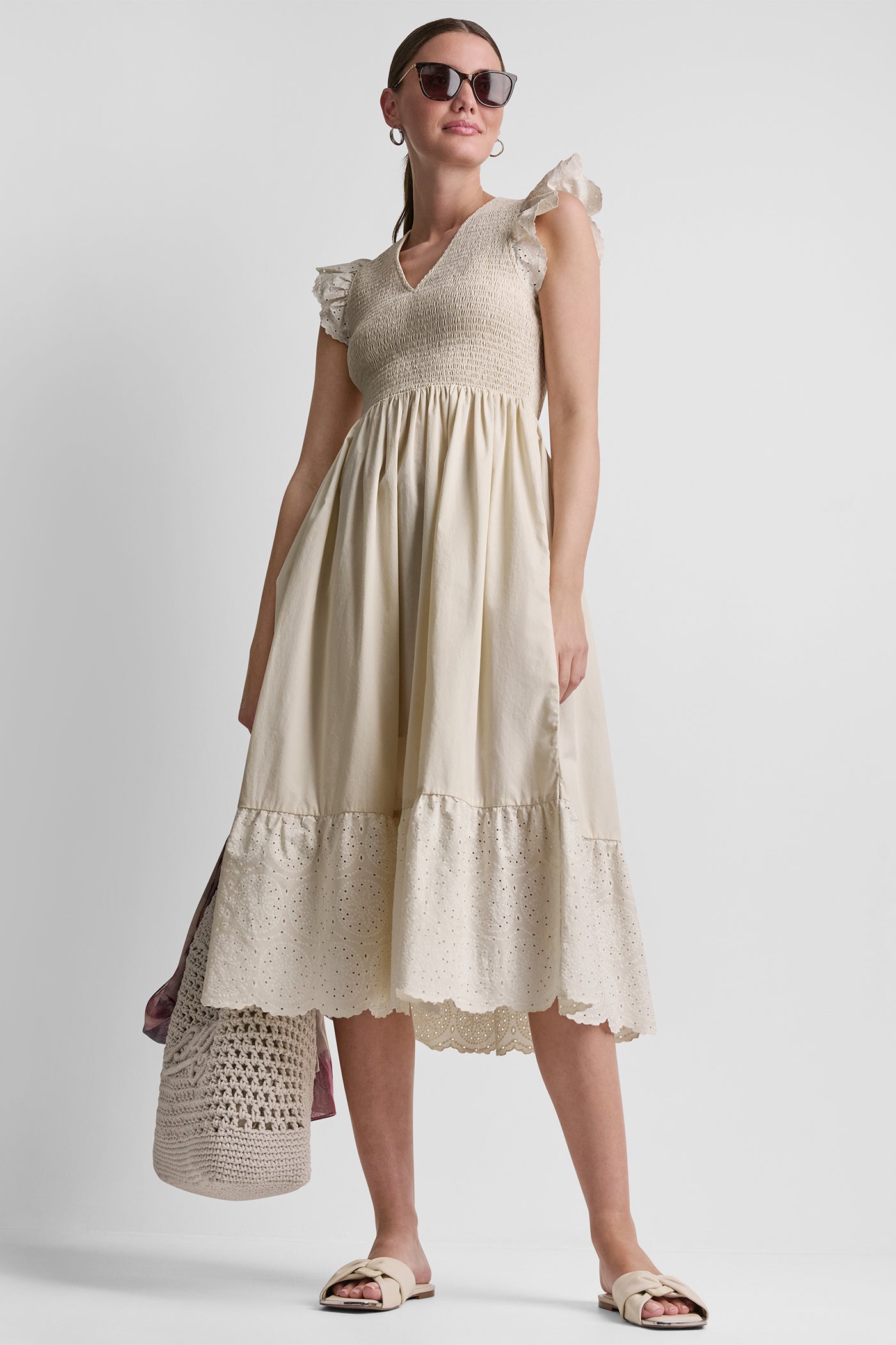 V-NECK MIDI FIT & FLARE DRESS VIEW 1