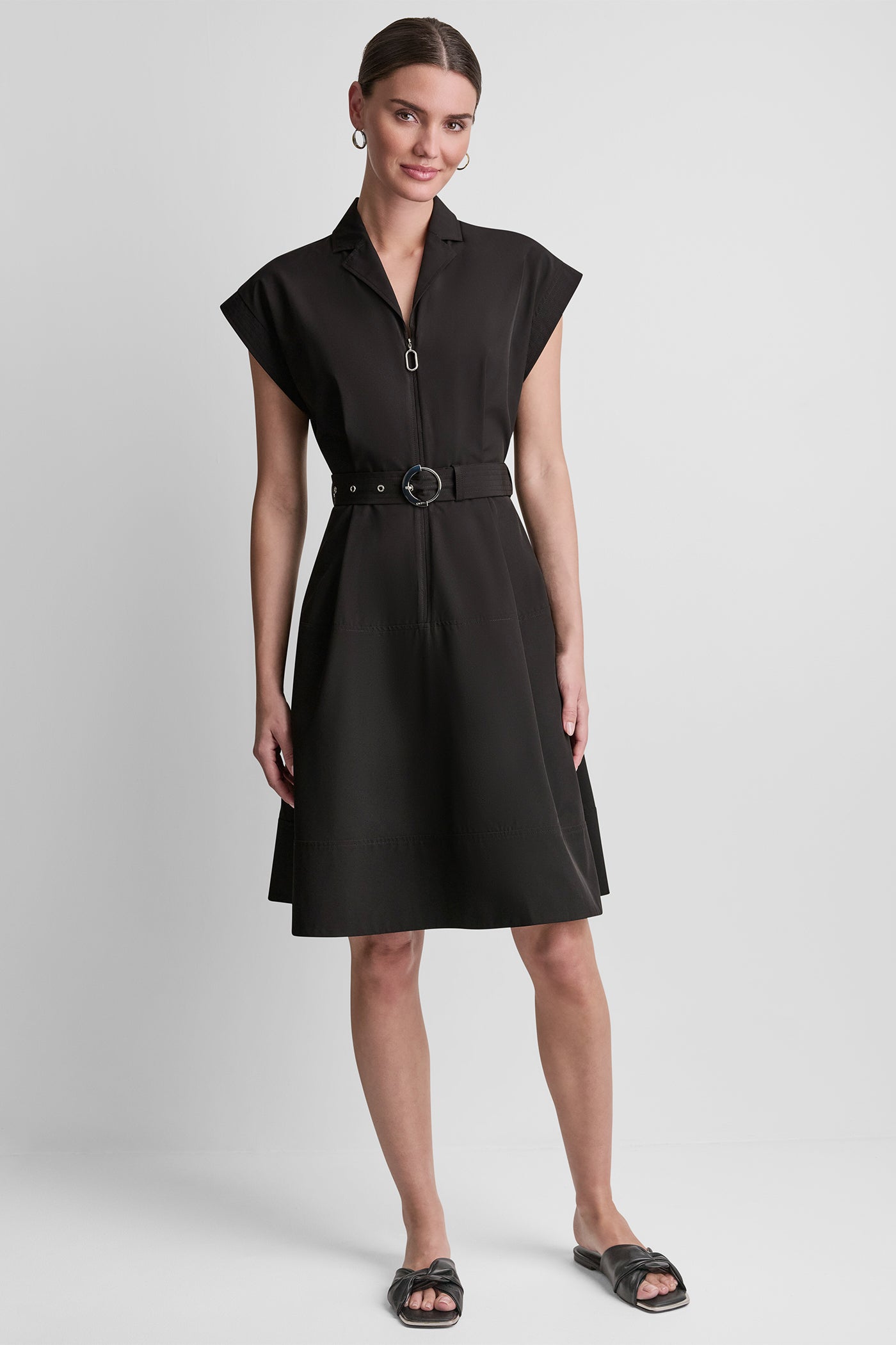 CAP SLEEVE ZIP-FRONT SHIRT DRESS VIEW 8 | New Arrivals