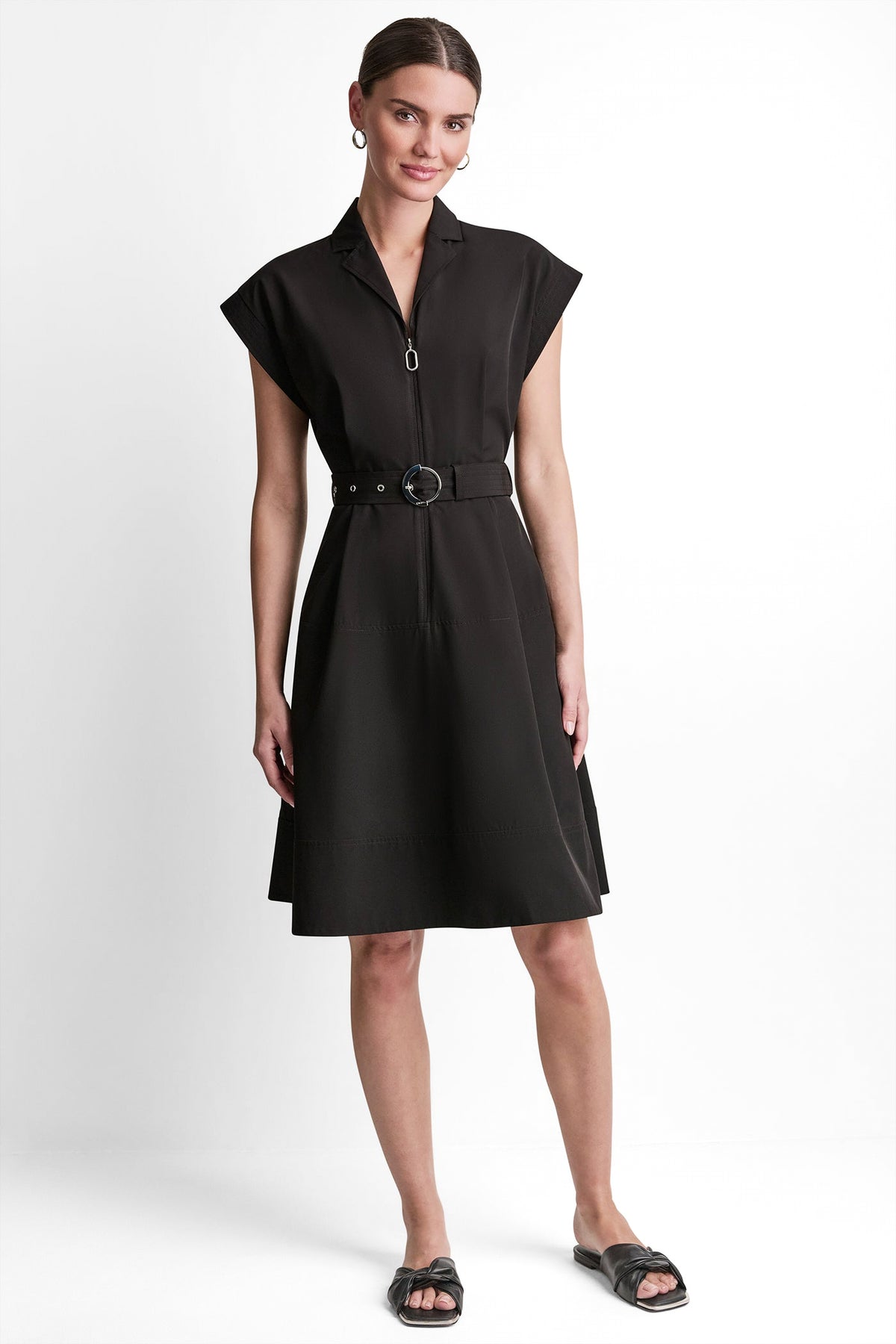 CAP SLEEVE ZIP-FRONT SHIRT DRESS VIEW 2