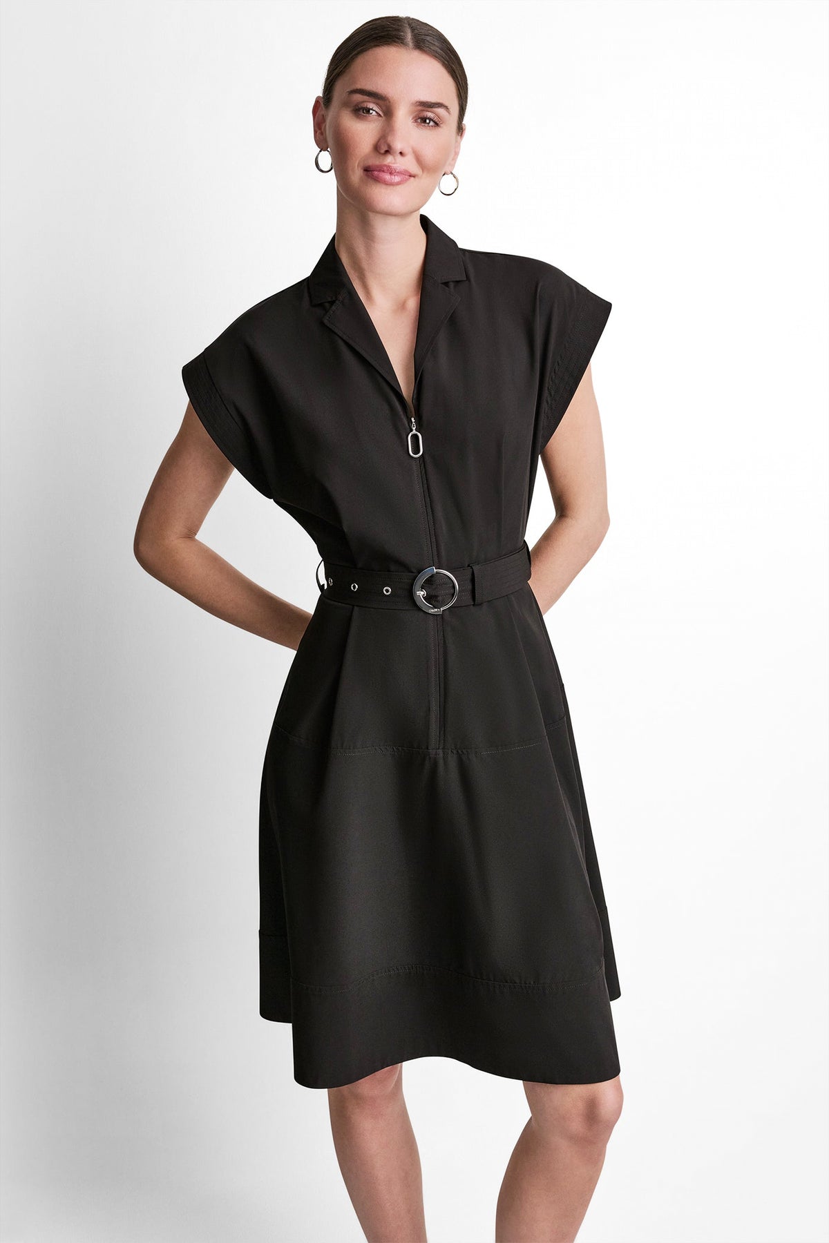 CAP SLEEVE ZIP-FRONT SHIRT DRESS VIEW 2