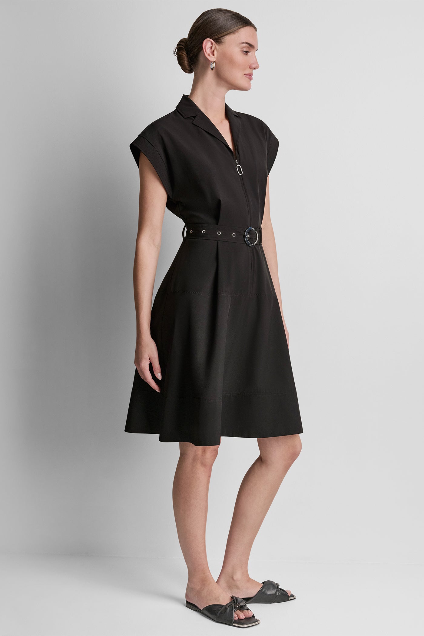 CAP SLEEVE ZIP-FRONT SHIRT DRESS VIEW 3 | New Arrivals