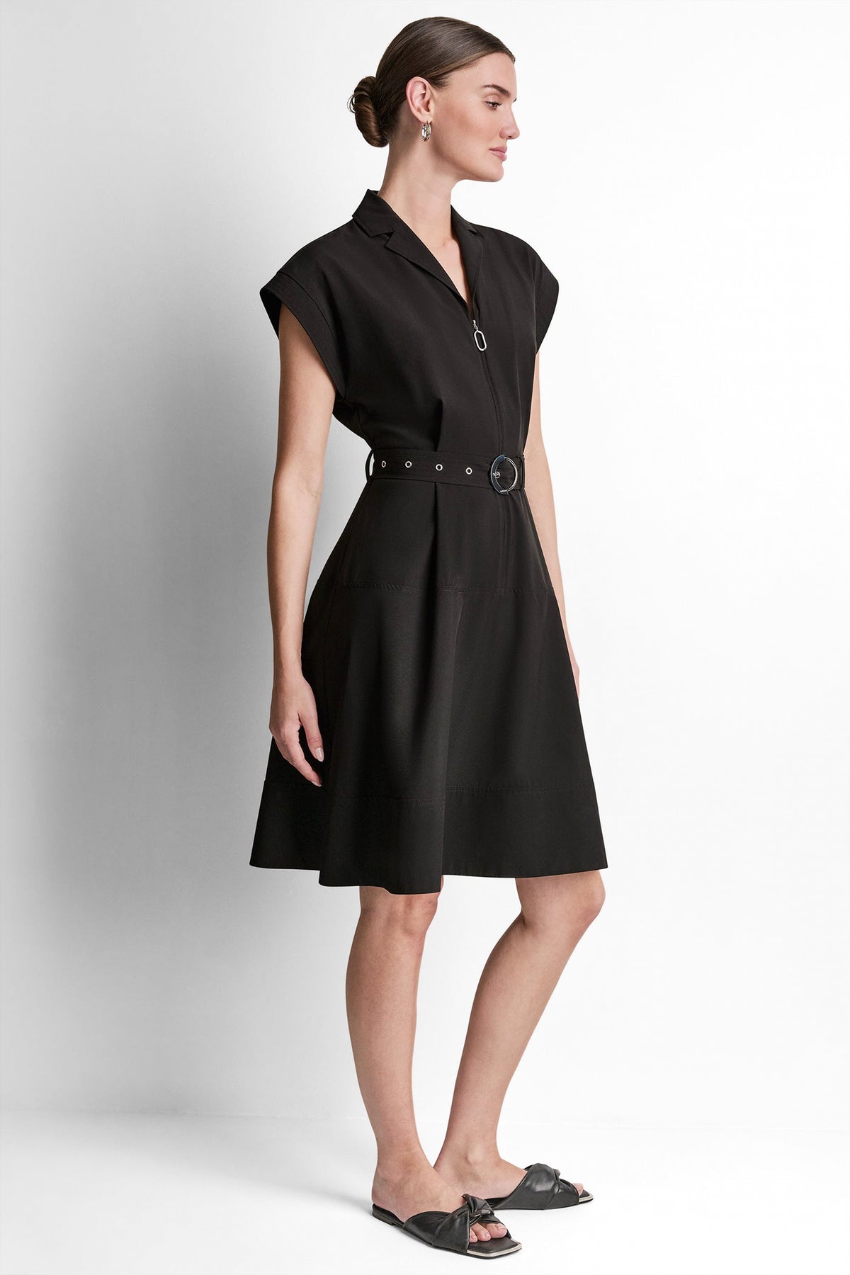 CAP SLEEVE ZIP-FRONT SHIRT DRESS VIEW 2