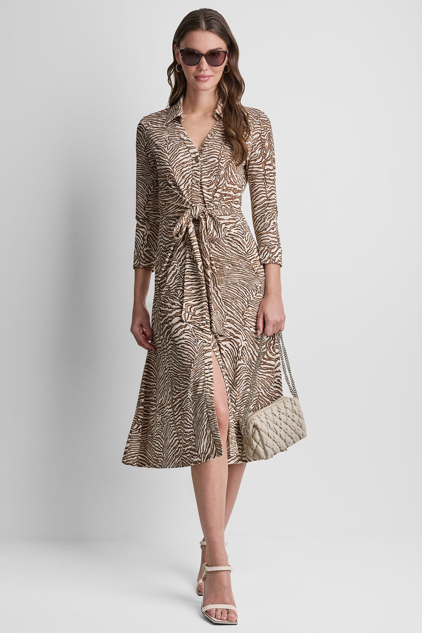 Alabaster/Truffle Multi ZEBRA PRINT MIDI SHIRT DRESS, VIEW 1 | Dresses & Jumpsuits