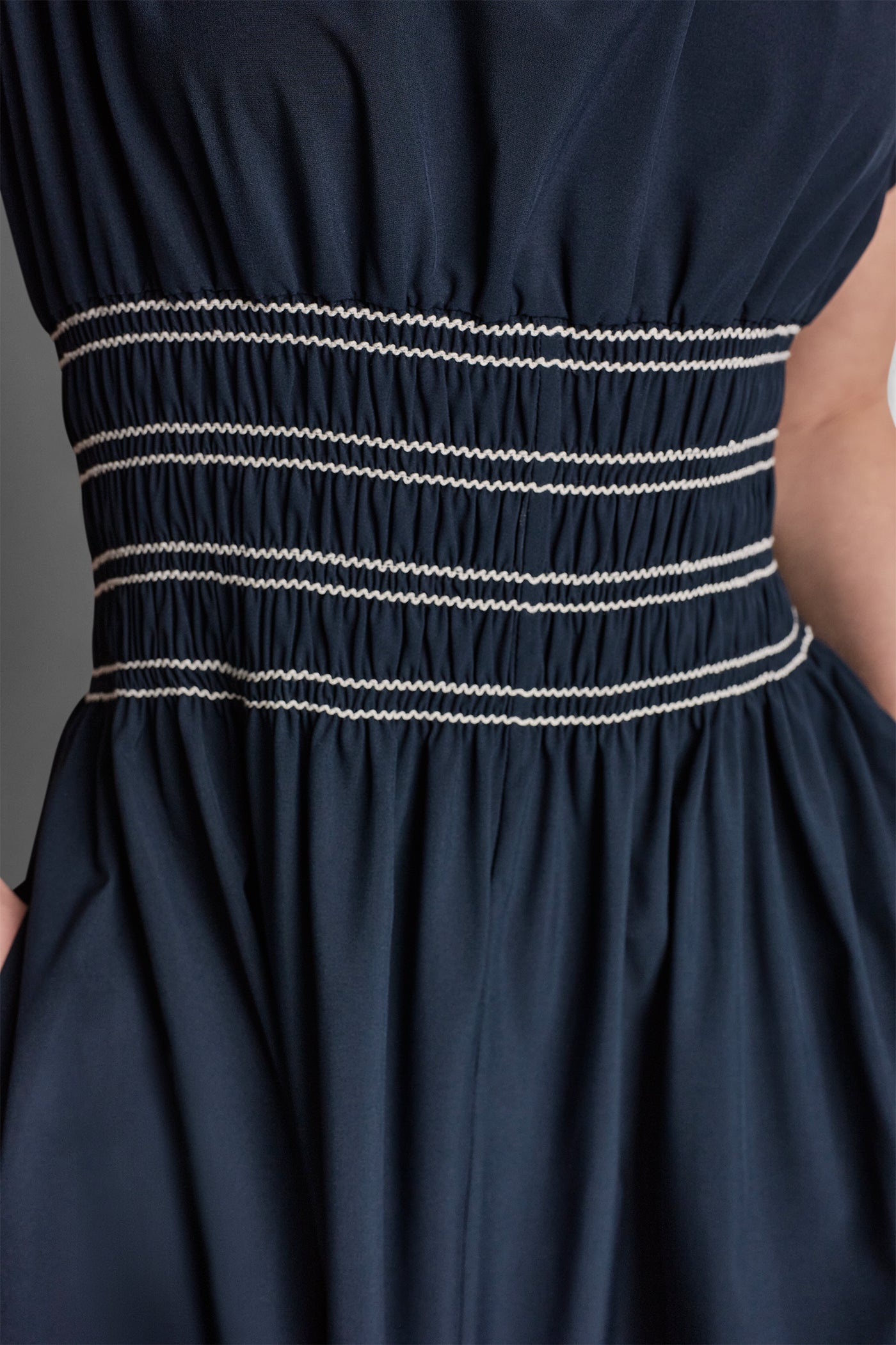 SMOCKED FIT & FLARE MIDI DRESS VIEW 7 | Dresses & Jumpsuits