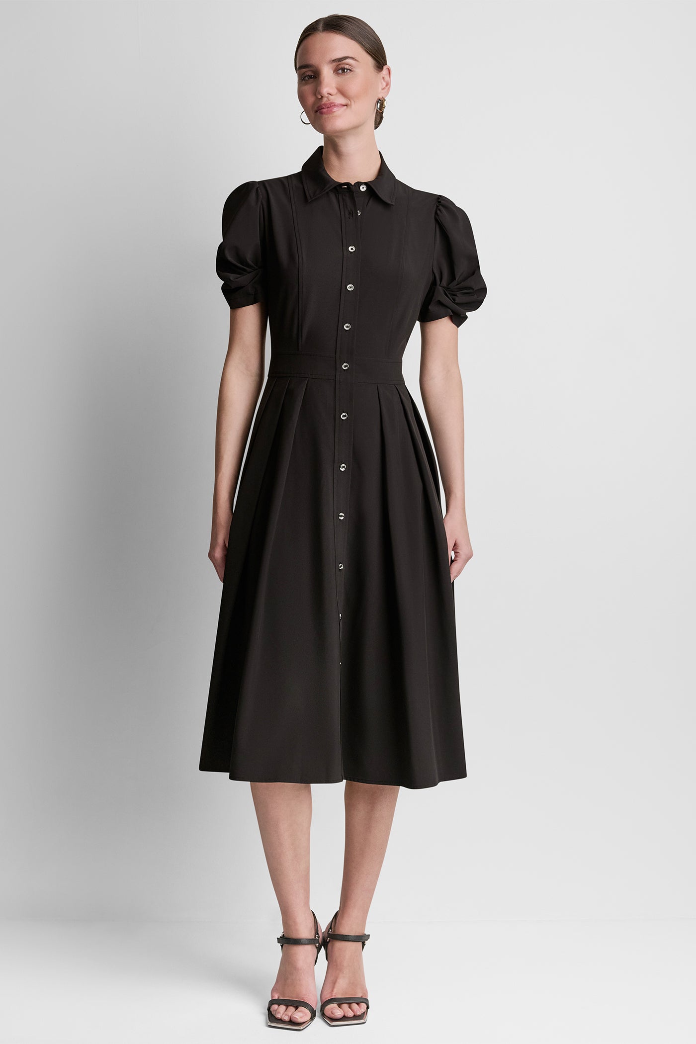 PUFF SLEEVE PLEATED MIDI SHIRT DRESS VIEW 6 | New Arrivals