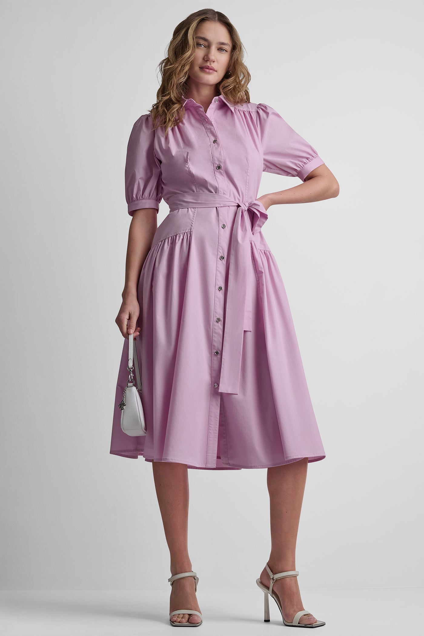 Pink Lavender DROP-WAIST MIDI SHIRT DRESS, VIEW 1 | Dresses & Jumpsuits