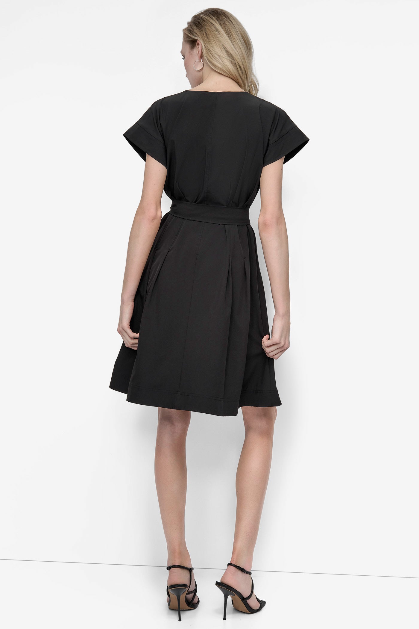 Black COMMUTER FIT & FLARE ZIP-FRONT DRESS, BACK VIEW | SALE DRESSES