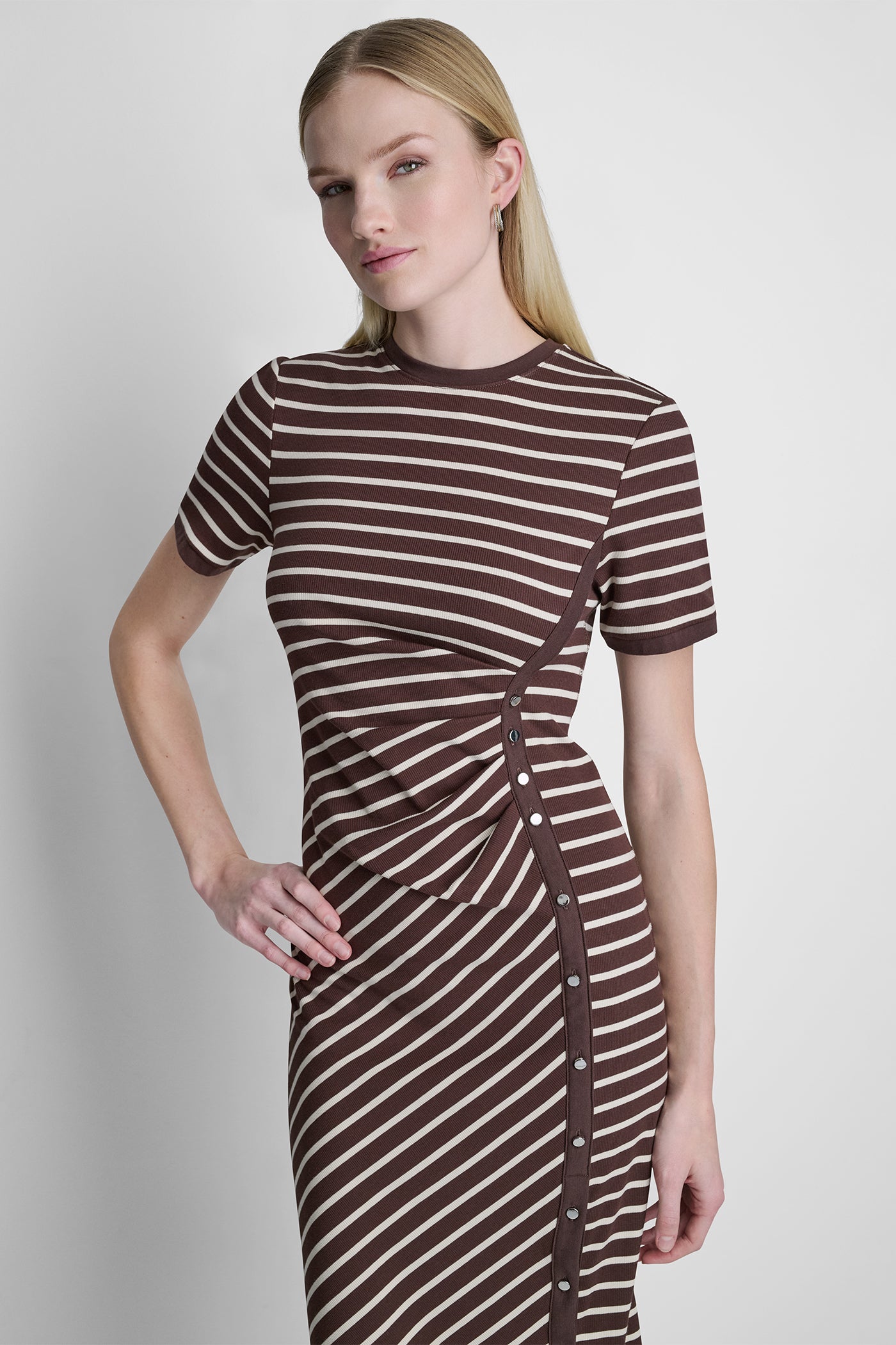 DKNY Women's Stripe Midi Sheath Dress in Java/Whitecap