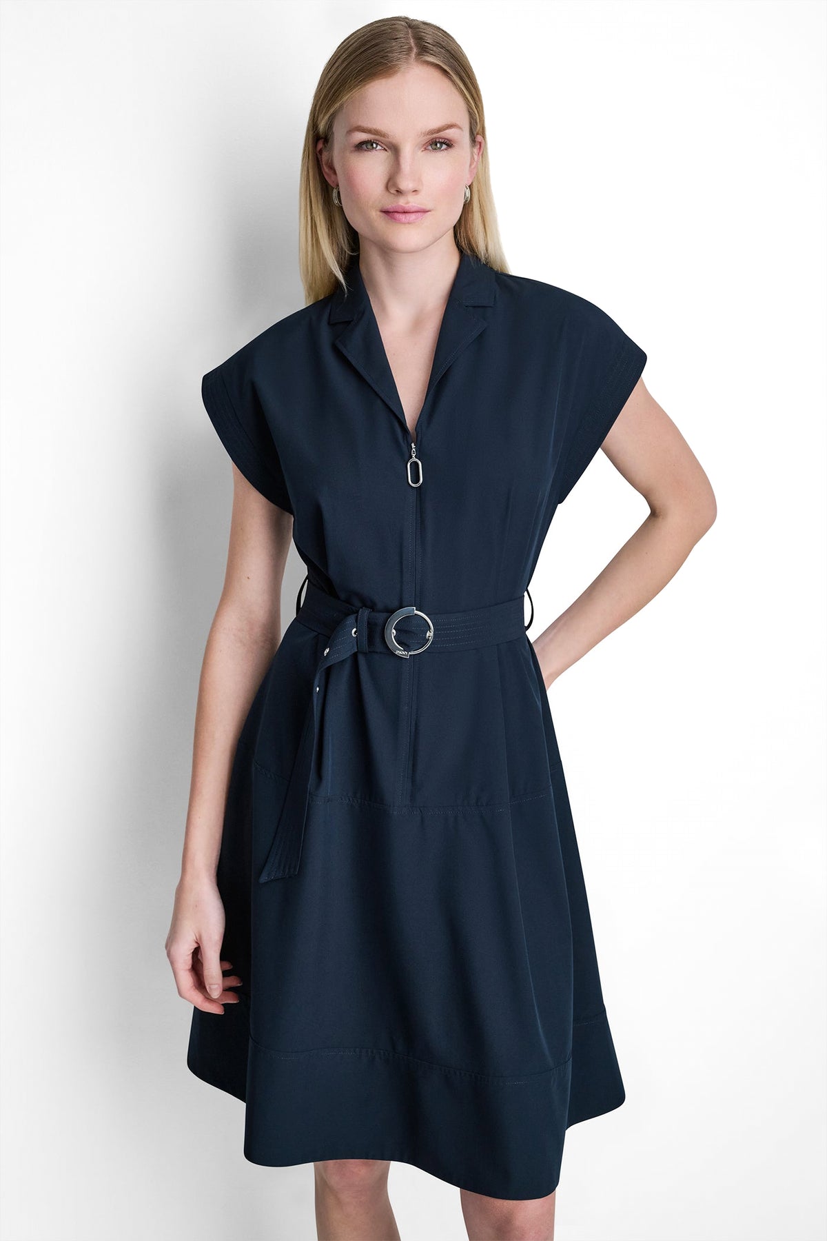 CAP SLEEVE ZIP-FRONT SHIRT DRESS VIEW 2