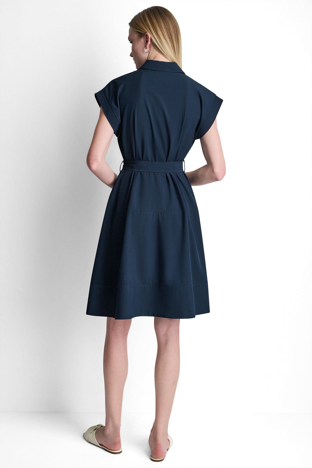 CAP SLEEVE ZIP-FRONT SHIRT DRESS VIEW 2