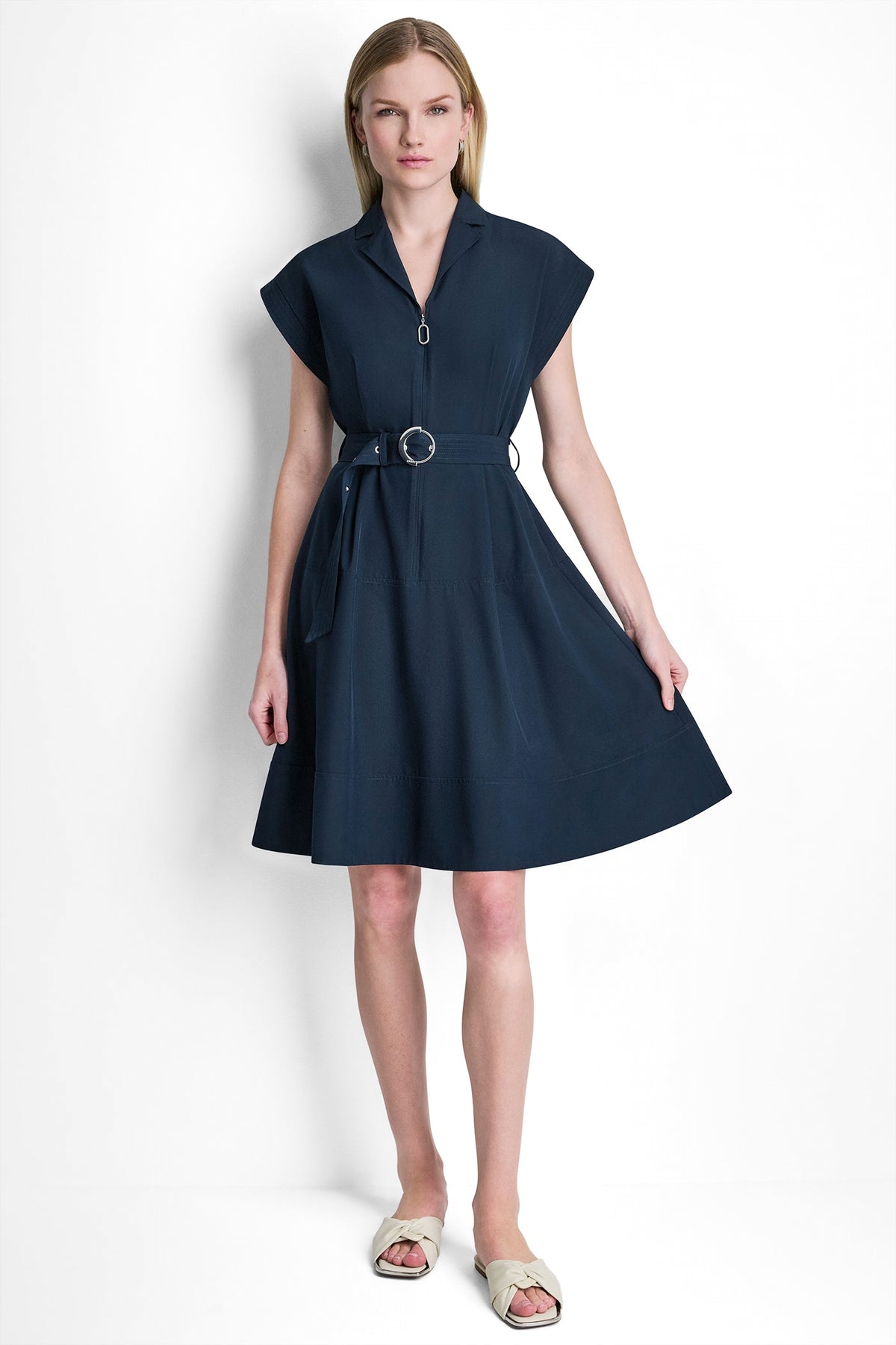 CAP SLEEVE ZIP-FRONT SHIRT DRESS VIEW 2