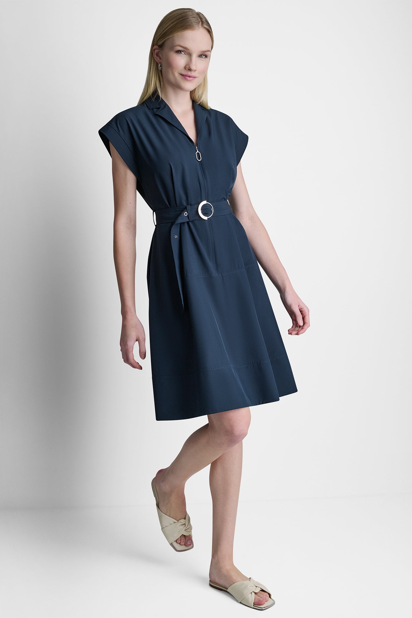 Cap Sleeve Zip Front Shirt Dress | A-Line Dress | DKNY