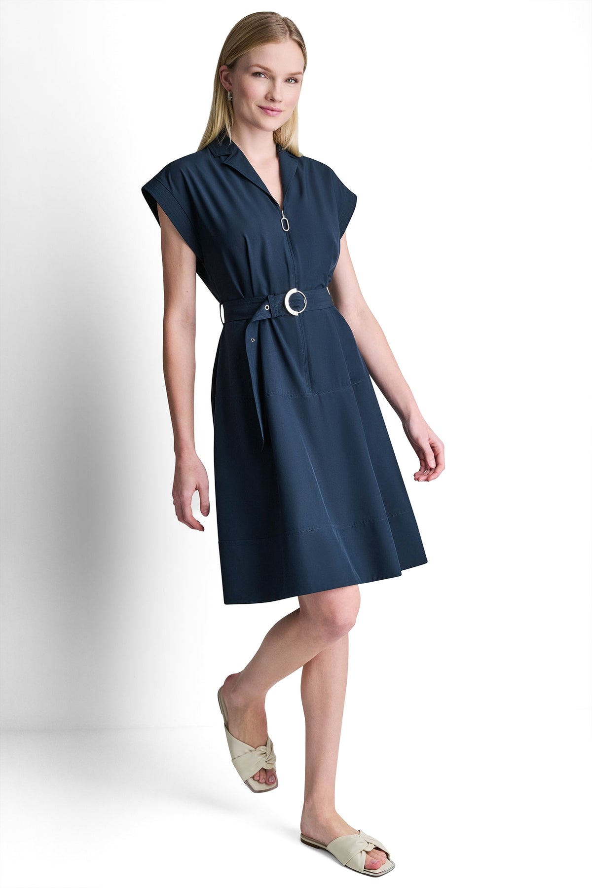 CAP SLEEVE ZIP-FRONT SHIRT DRESS VIEW 2