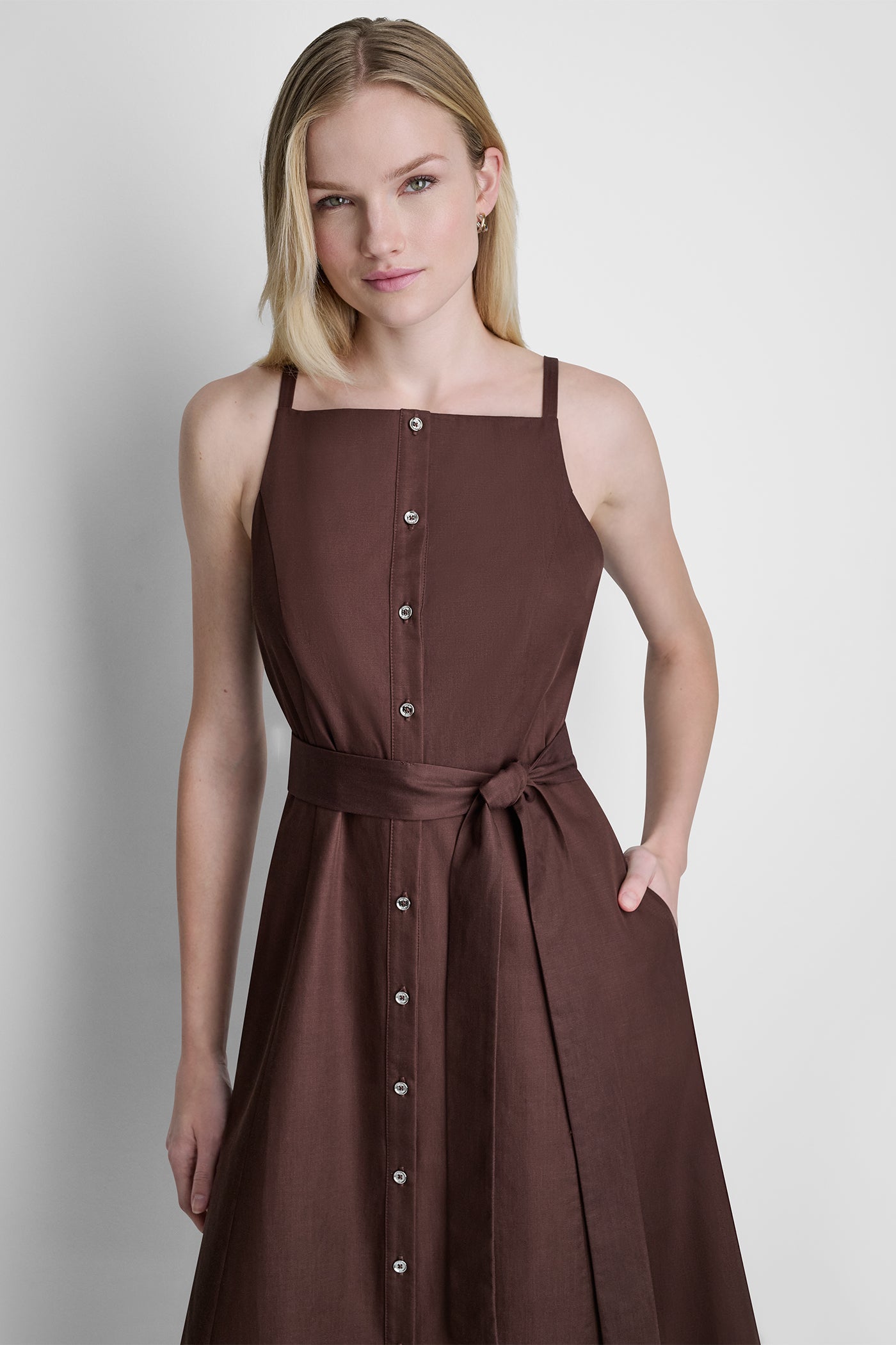 Java SLEEVELESS MIDI FIT & FLARE DRESS, VIEW 2 | New Arrivals
