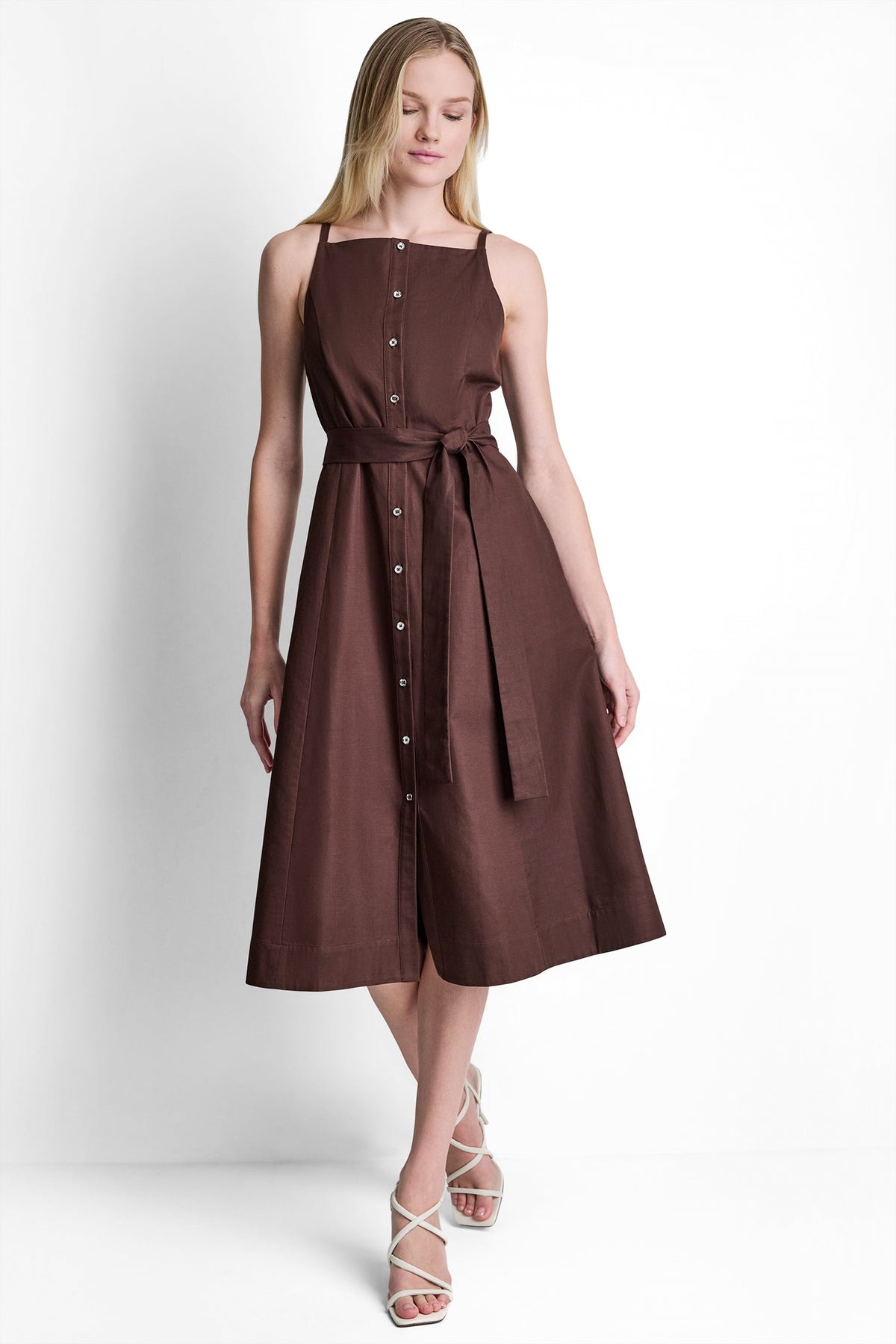 SLEEVELESS MIDI FIT & FLARE DRESS VIEW 2