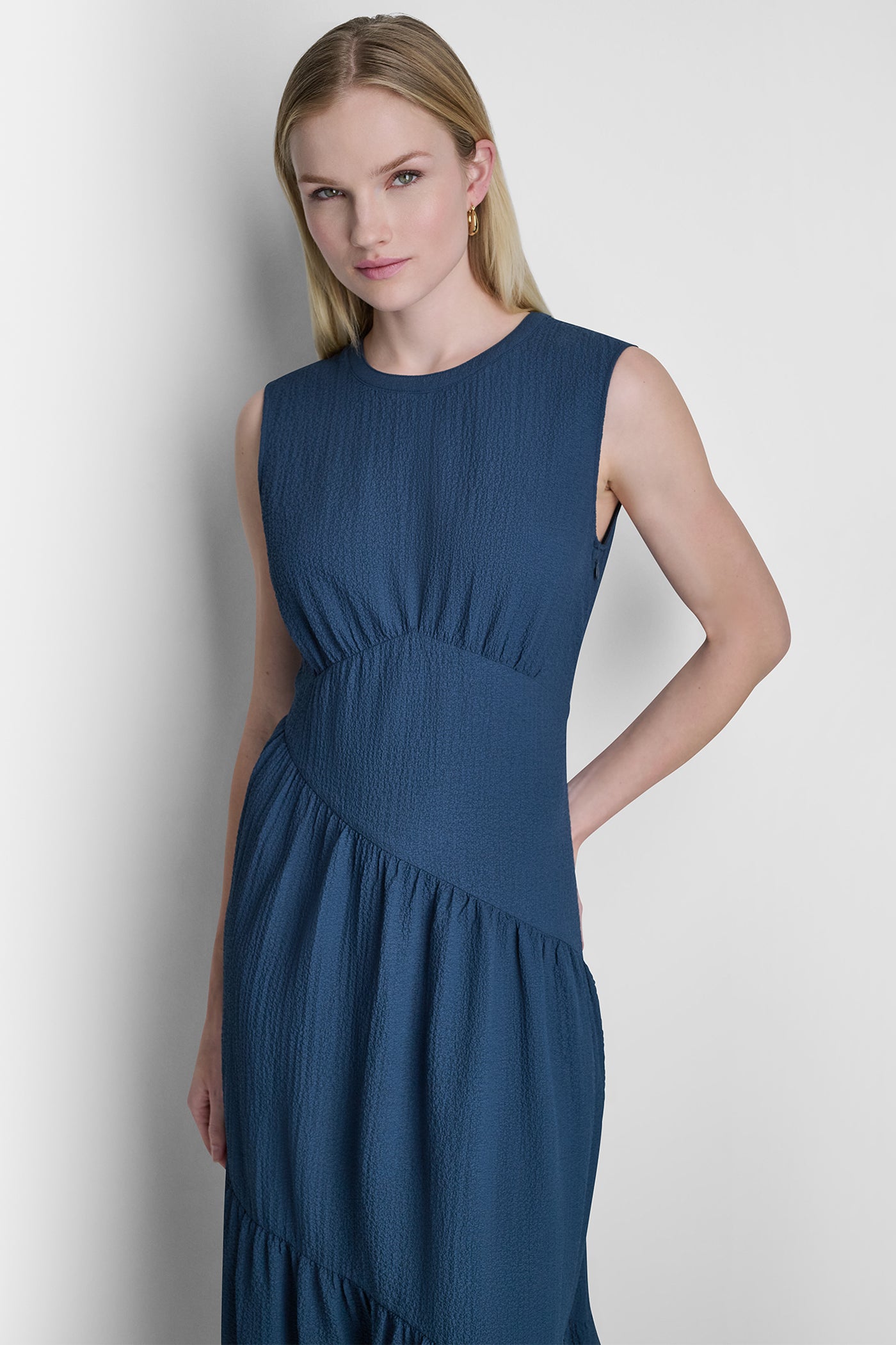 Indigo A-LINE TIERED MAXI DRESS, VIEW 2 | MAXI DRESSES