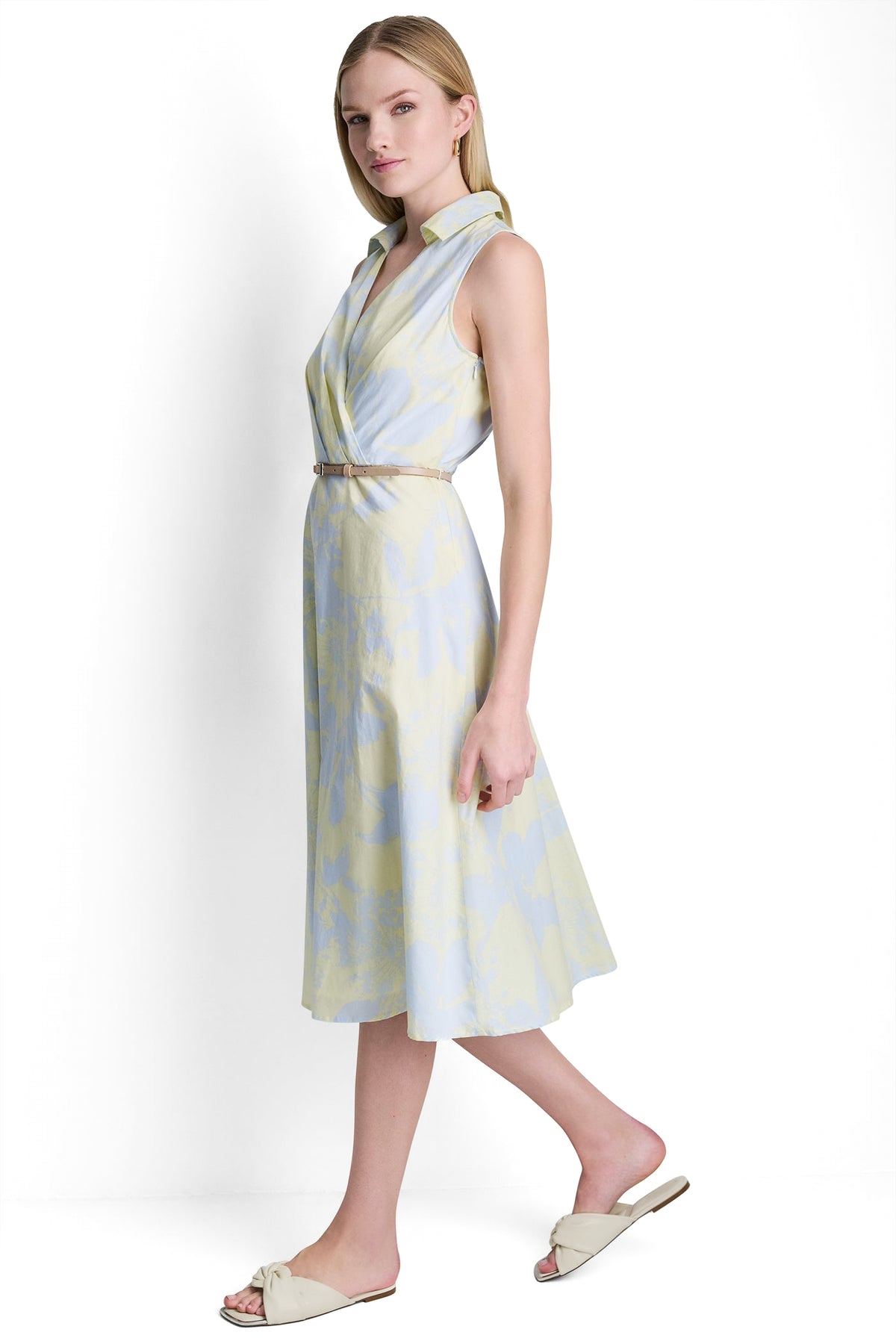 SLEEVELESS WRAP-EFFECT MIDI SHIRT DRESS VIEW 2