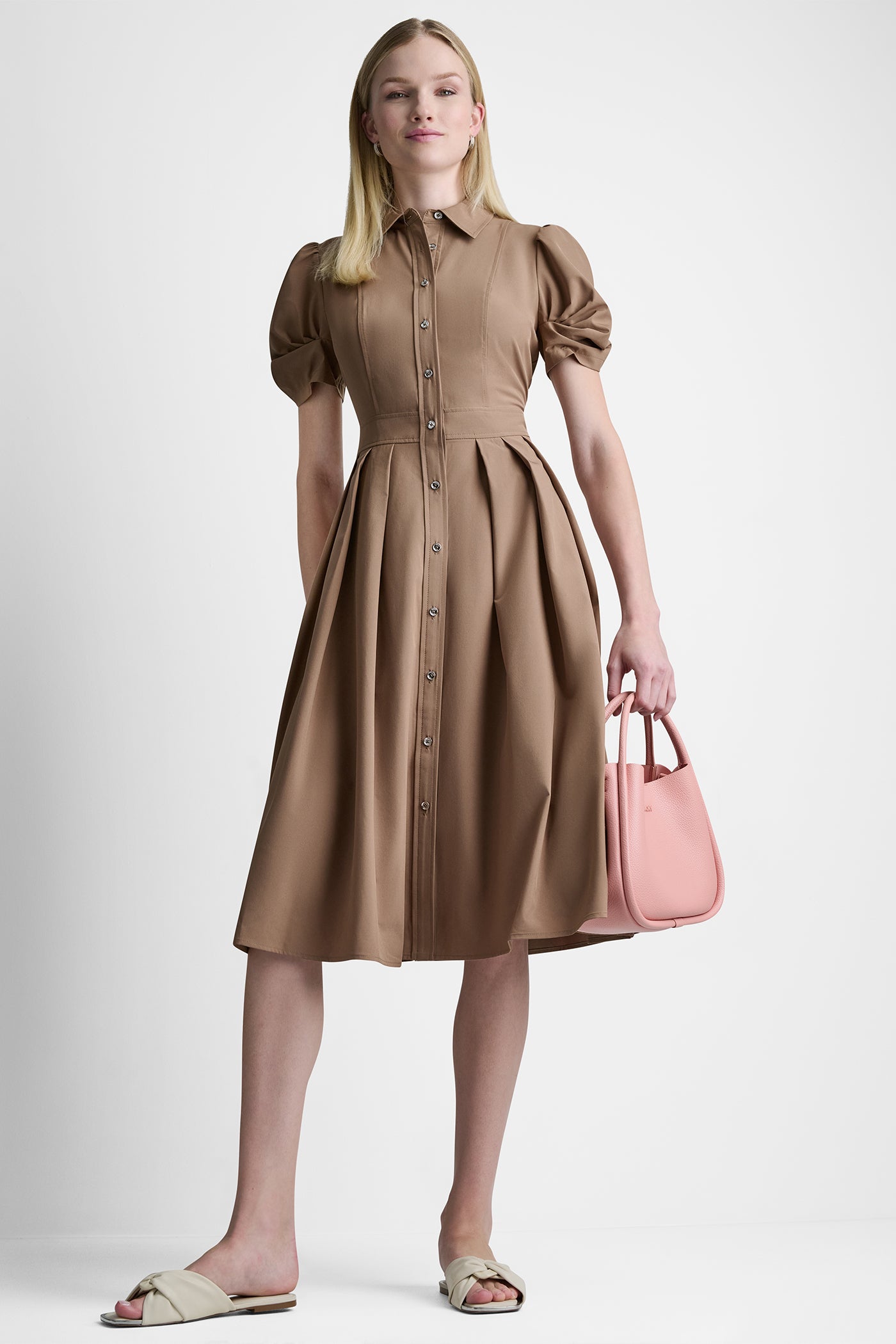 Coco Creme PUFF SLEEVE PLEATED MIDI SHIRT DRESS, VIEW 1 | New Arrivals