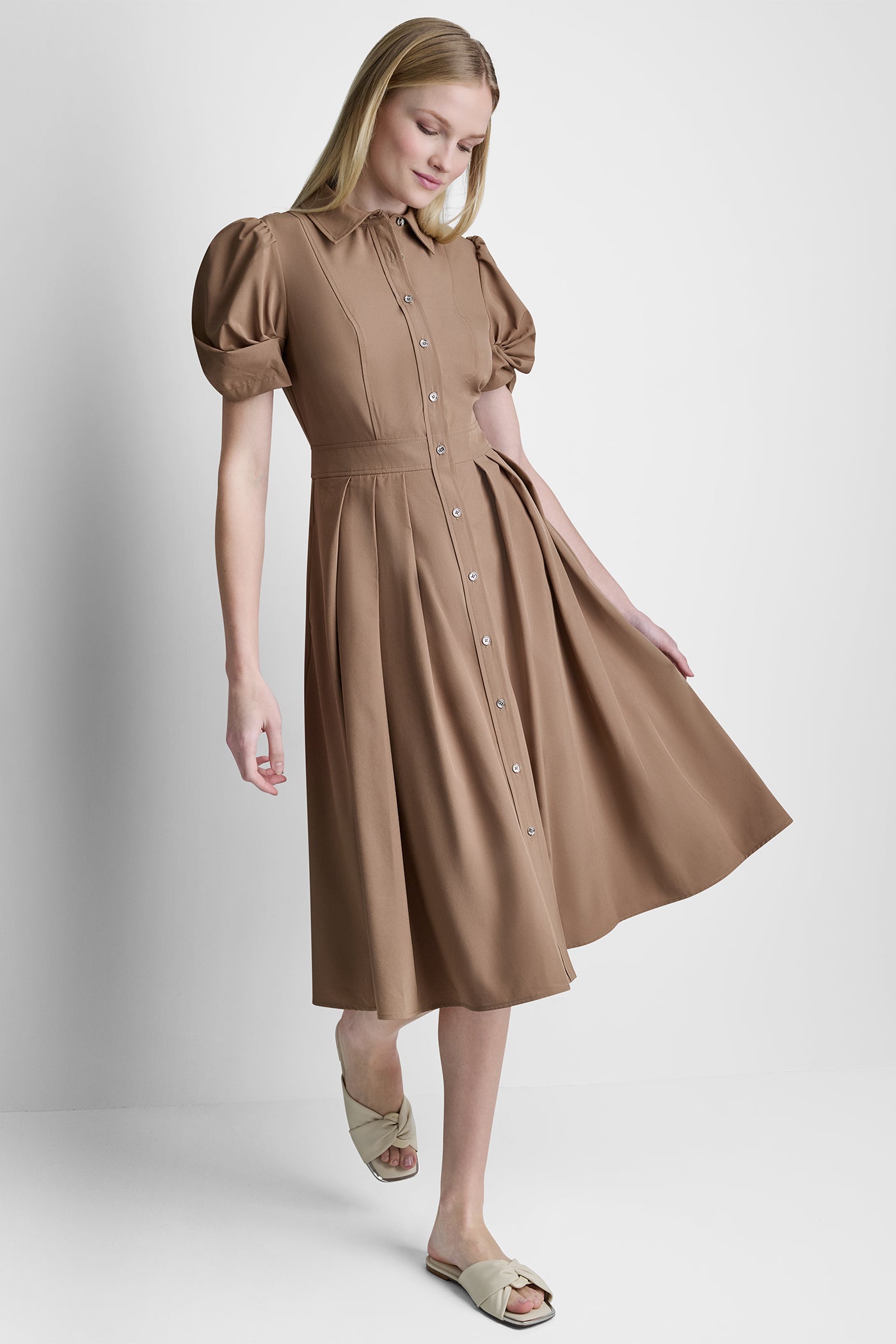 PUFF SLEEVE PLEATED MIDI SHIRT DRESS VIEW 6 | MIDI DRESSES