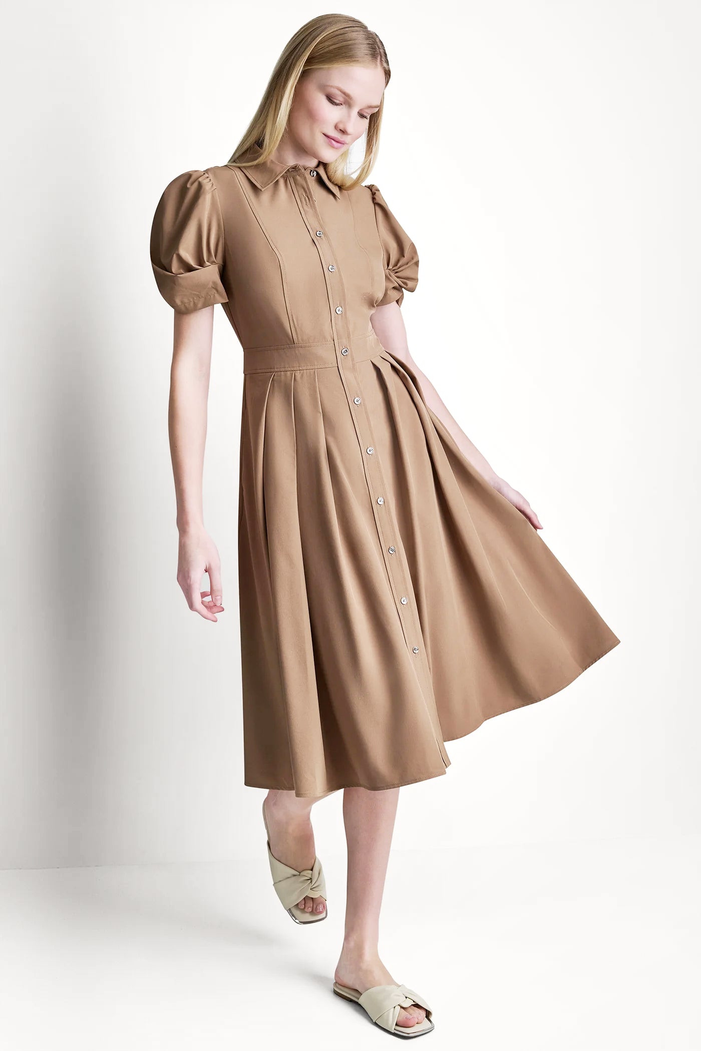 PUFF SLEEVE PLEATED MIDI SHIRT DRESS VIEW 5 | MIDI DRESSES