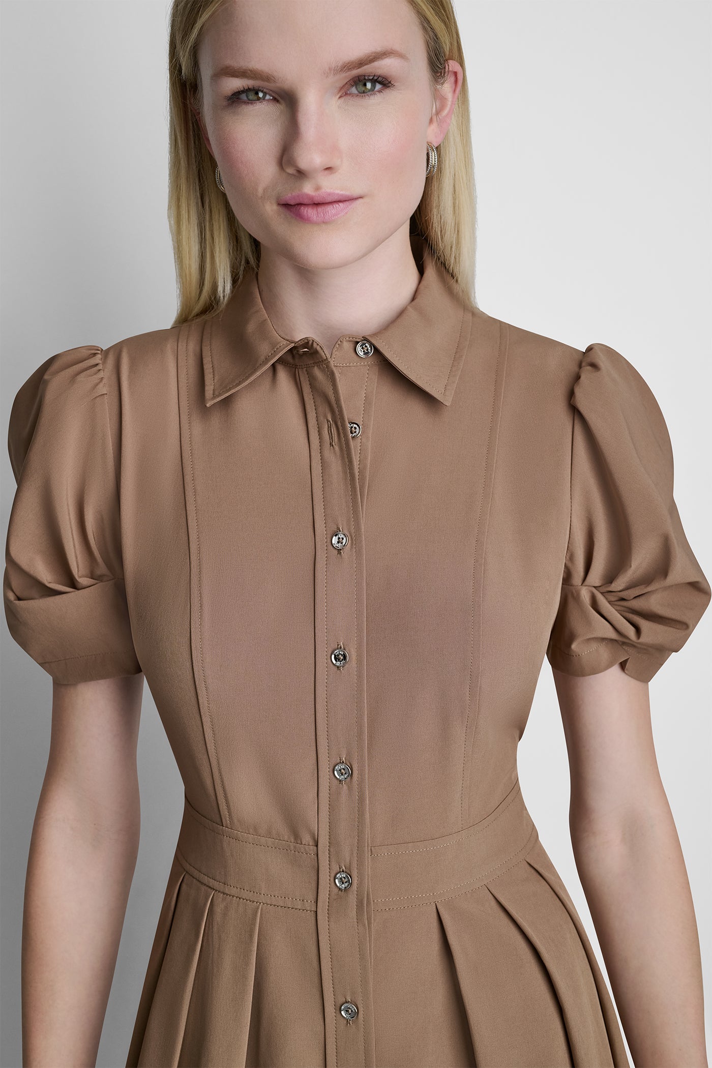 Coco Creme PUFF SLEEVE PLEATED MIDI SHIRT DRESS, VIEW 2 | New Arrivals