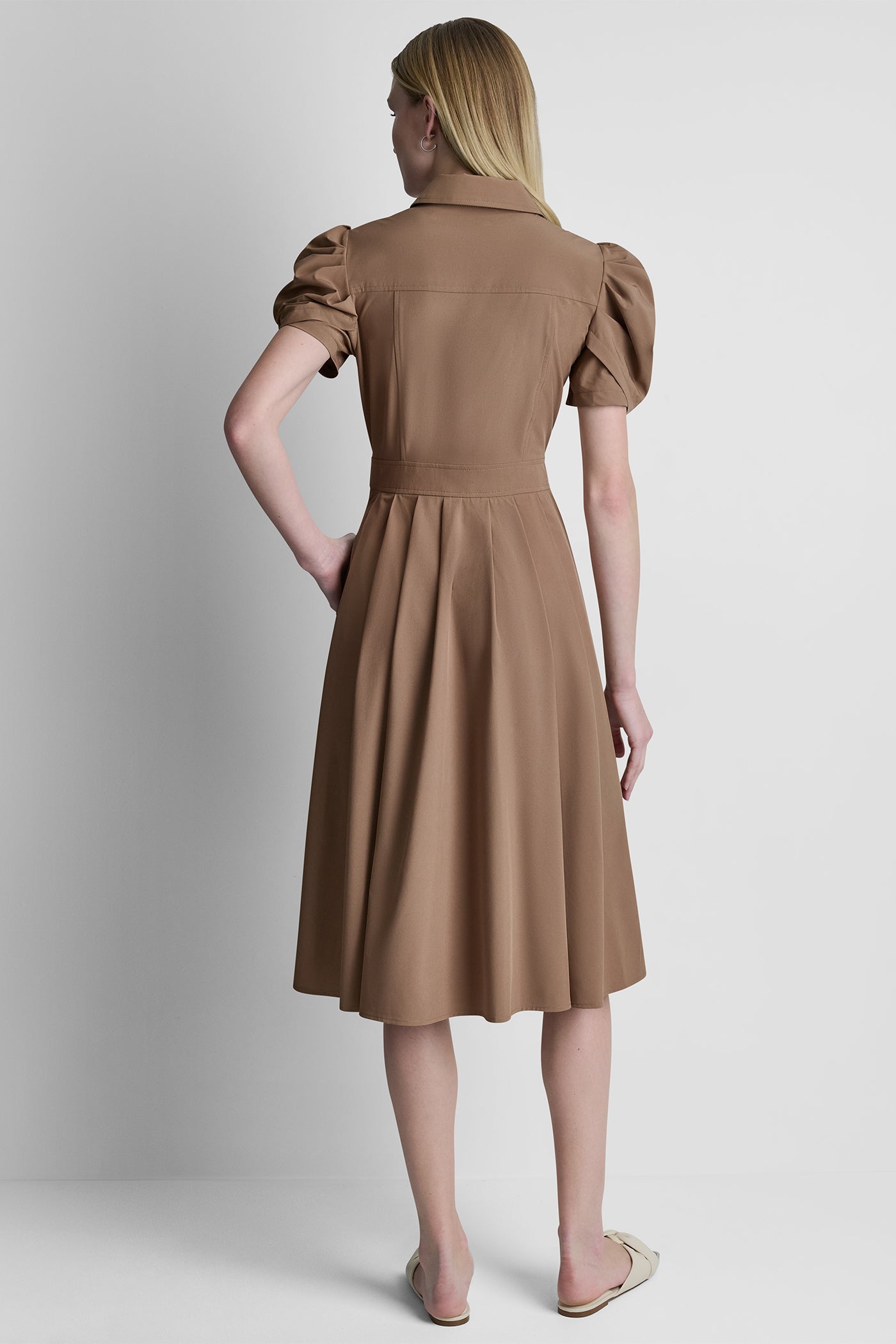 PUFF SLEEVE PLEATED MIDI SHIRT DRESS VIEW 5 | MIDI DRESSES