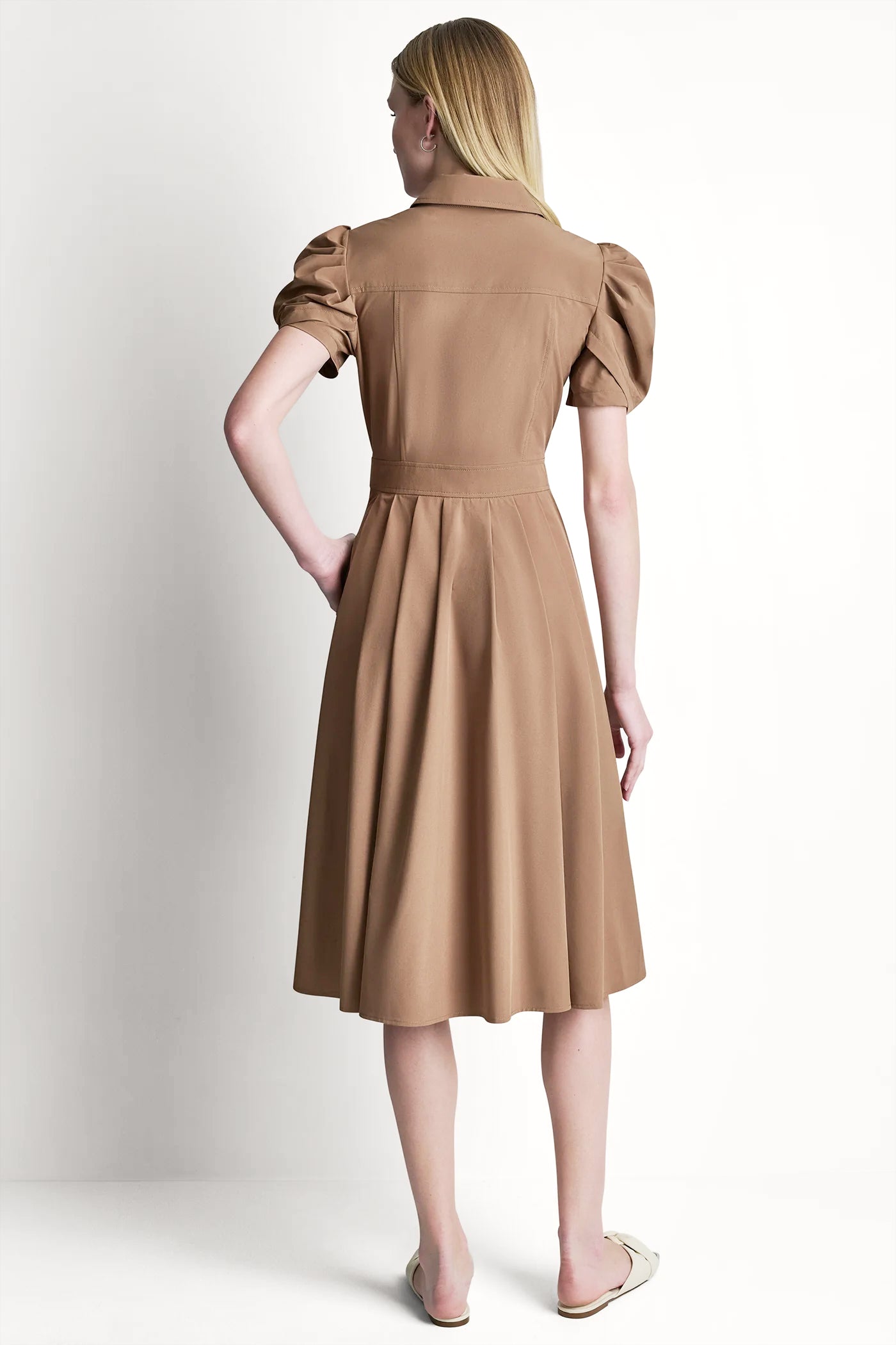 PUFF SLEEVE PLEATED MIDI SHIRT DRESS VIEW 3 | MIDI DRESSES