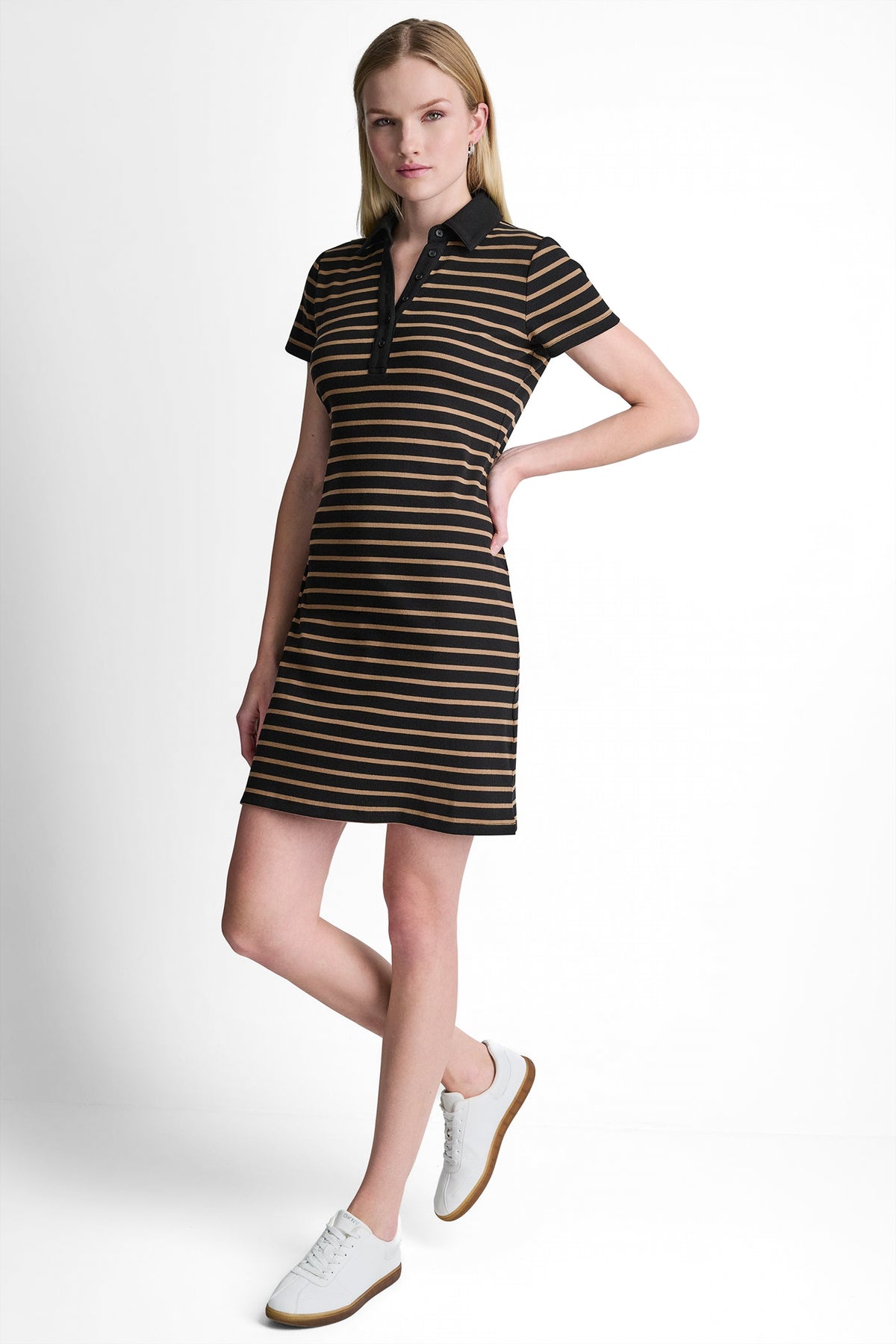 SHORT SLEEVE STRIPE MINI POLO DRESS VIEW 2