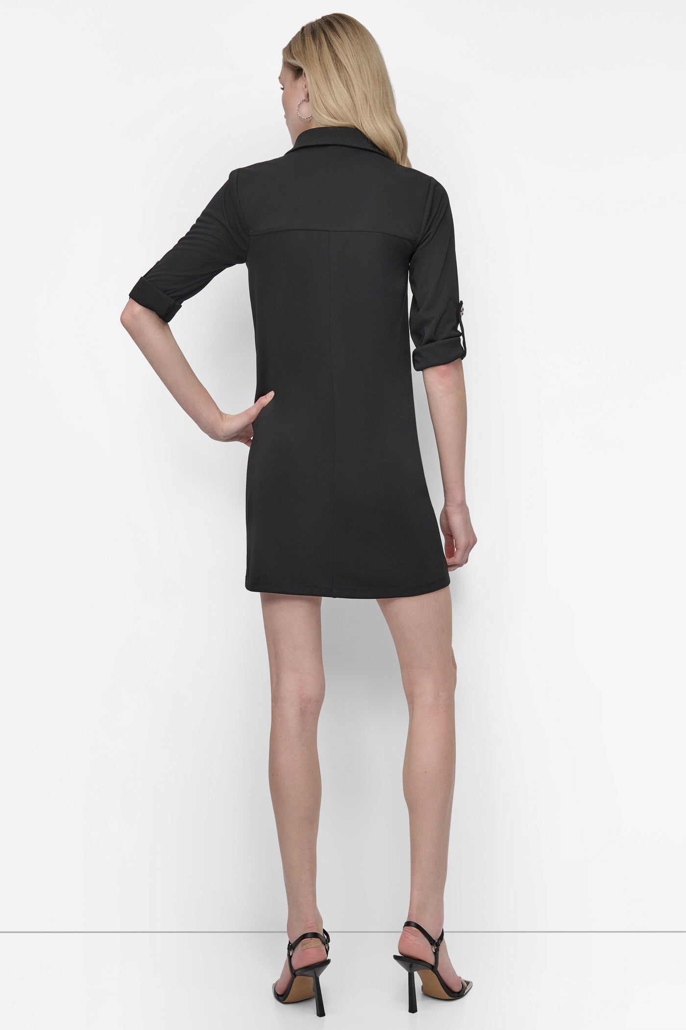 Black CARGO SHIFT POPOVER SHIRT DRESS, BACK VIEW | SALE DRESSES