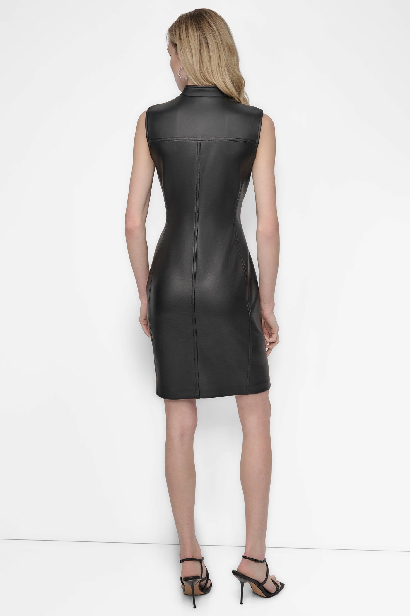 Black SLEEVELESS MOTO DRESS WITH NOTCH COLLAR, BACK VIEW | Dresses & Jumpsuits