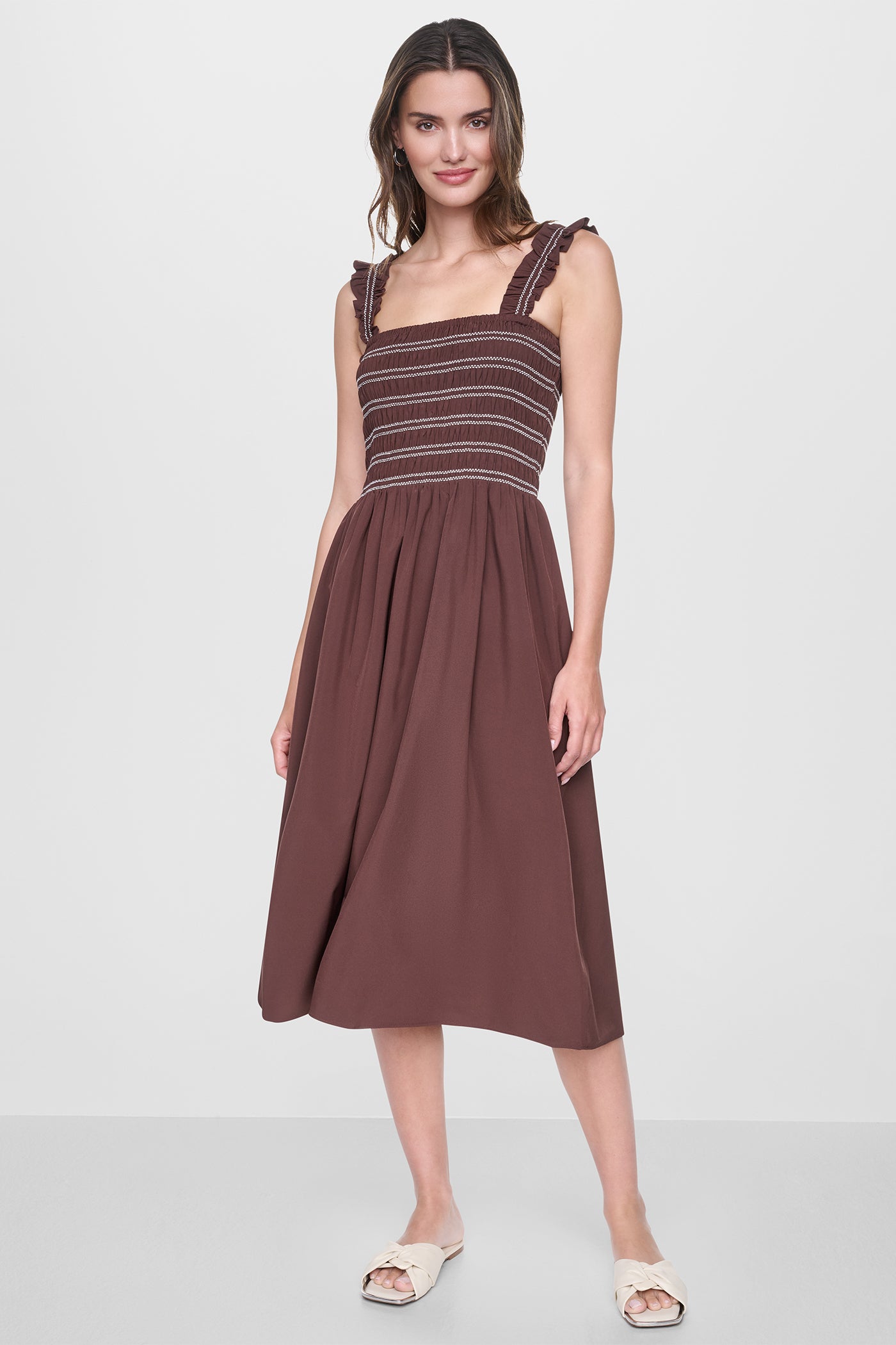 SLEEVELESS SMOCKED MIDI A-LINE DRESS VIEW 8 | New clothing
