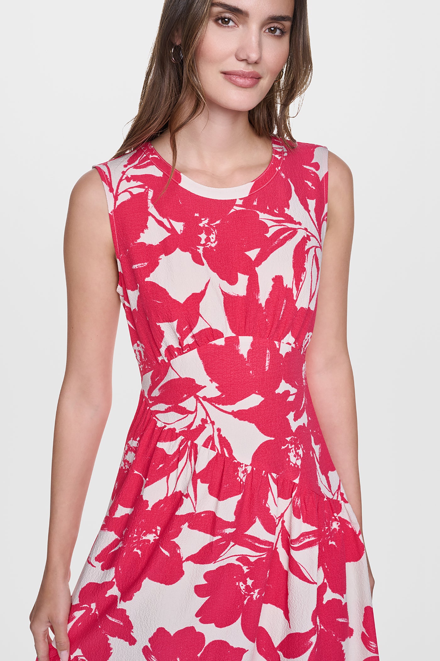 Fruit Punch/Light City Khaki JEWEL NECK PRINTED MIDI DRESS, VIEW 2 | New Arrivals