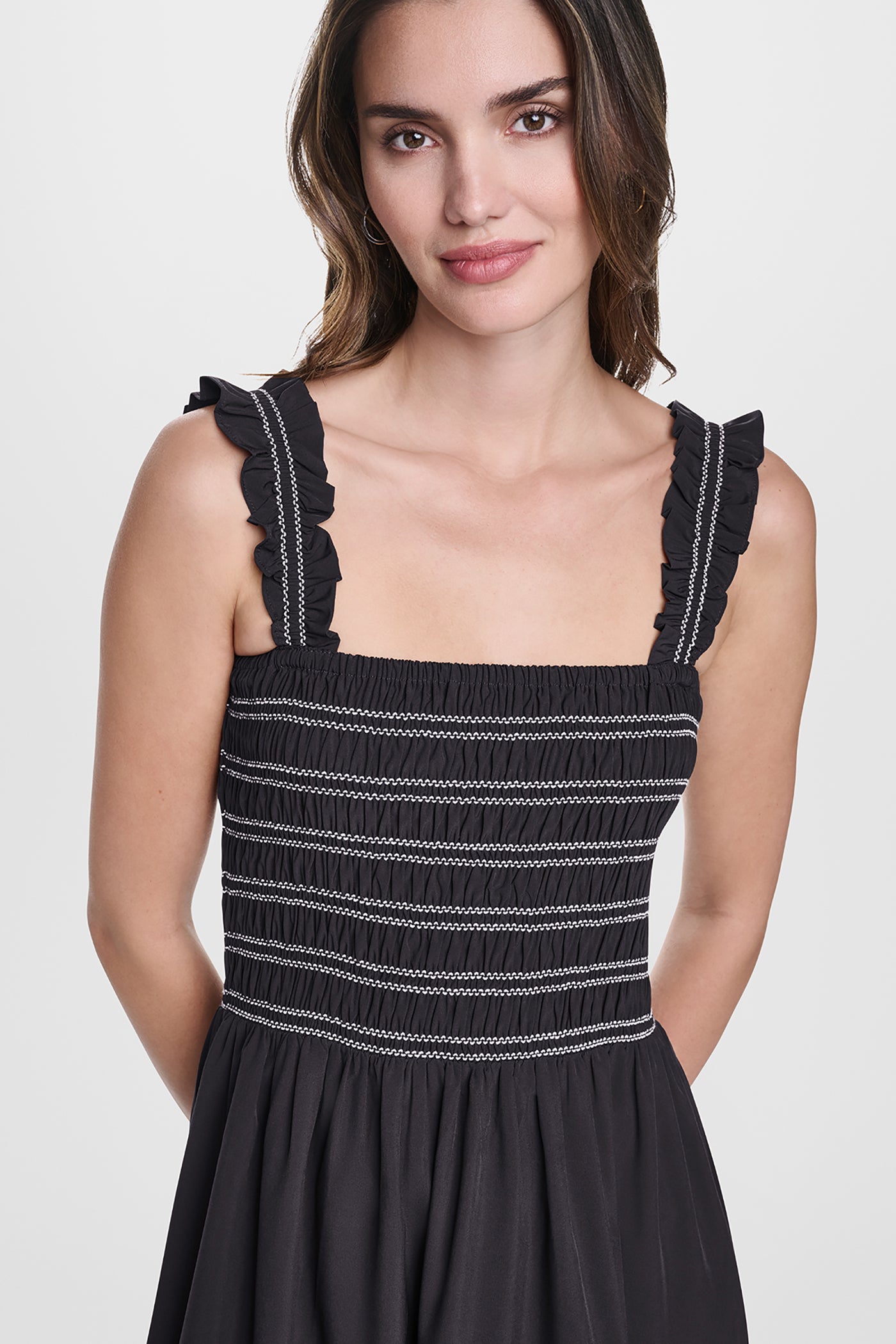 SLEEVELESS SMOCKED MIDI A-LINE DRESS VIEW 5 | New clothing