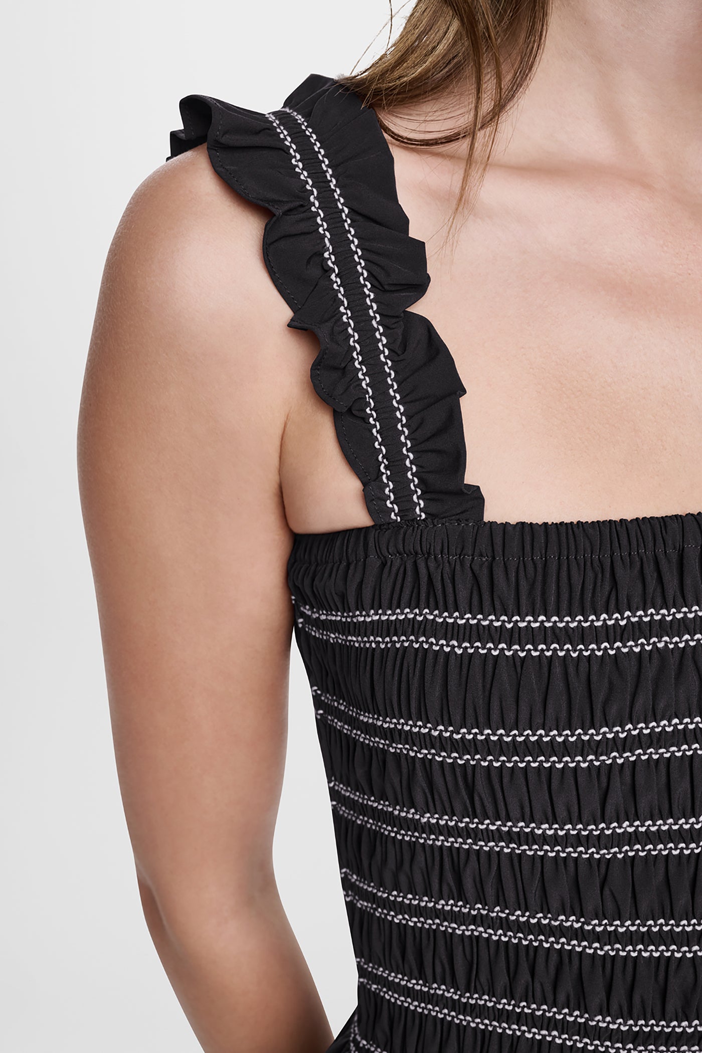 SLEEVELESS SMOCKED MIDI A-LINE DRESS VIEW 6 | New clothing