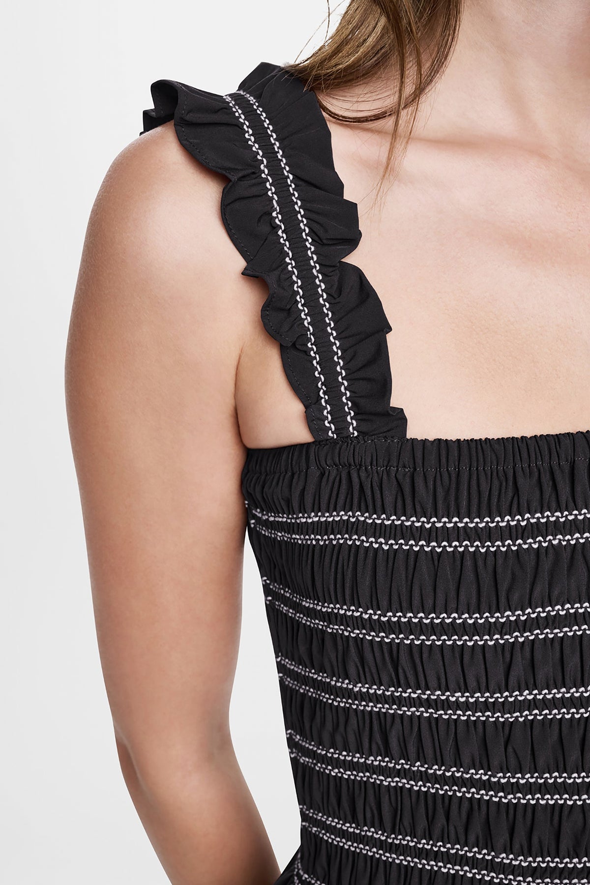 SLEEVELESS SMOCKED MIDI A-LINE DRESS VIEW 2