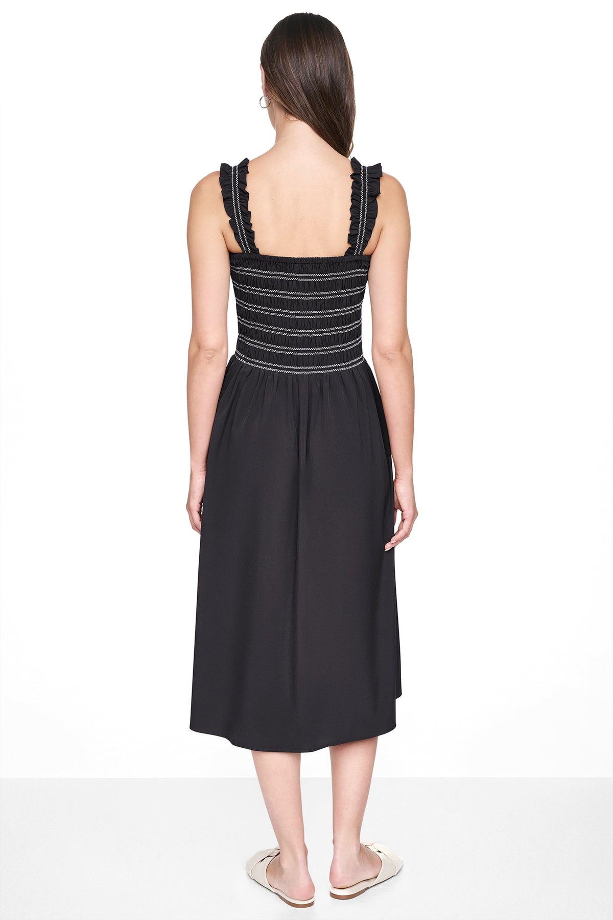 SLEEVELESS SMOCKED MIDI A-LINE DRESS VIEW 2
