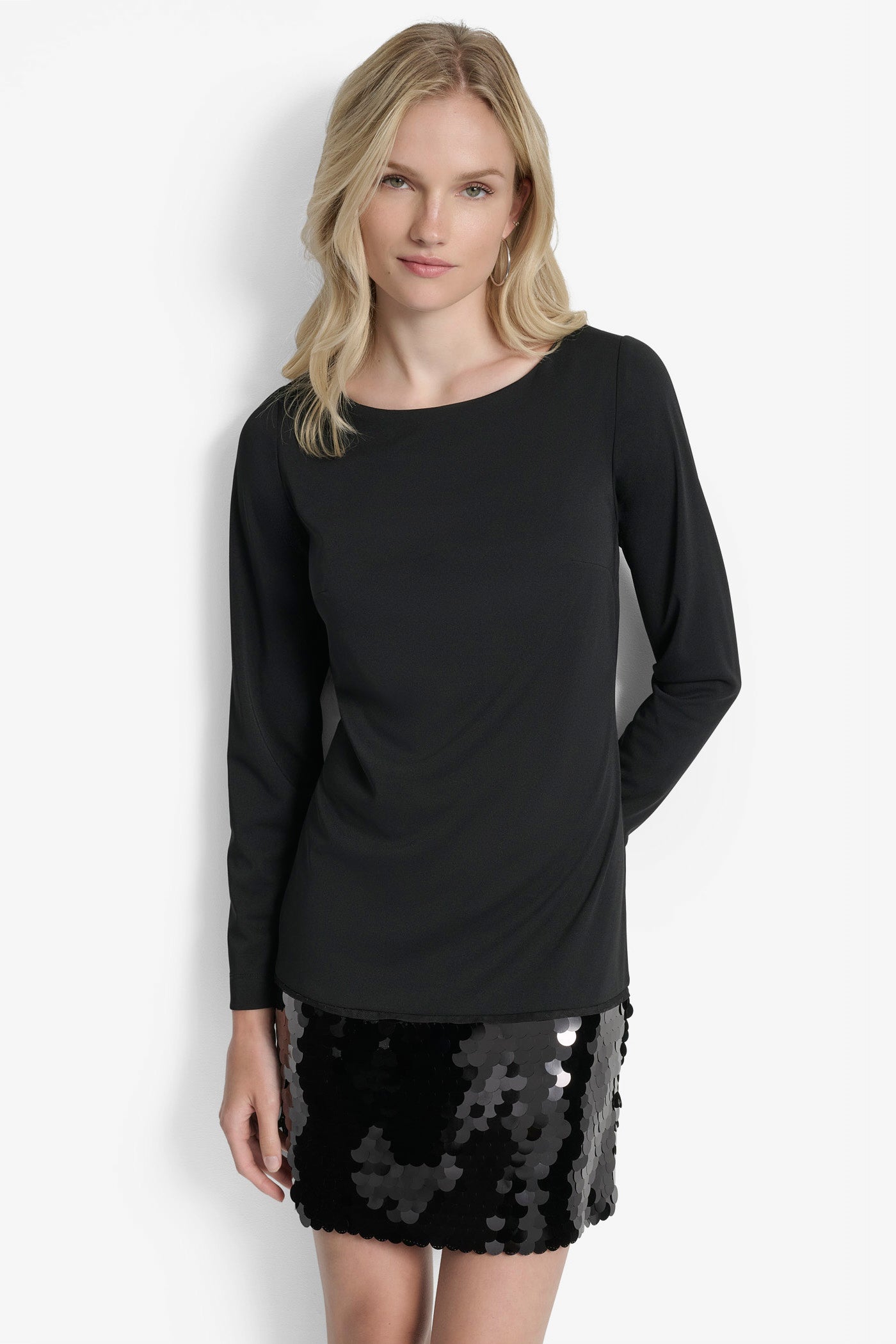 SLEEK BOAT NECK LONG SLEEVE DRESS VIEW 4 | Dresses & Jumpsuits