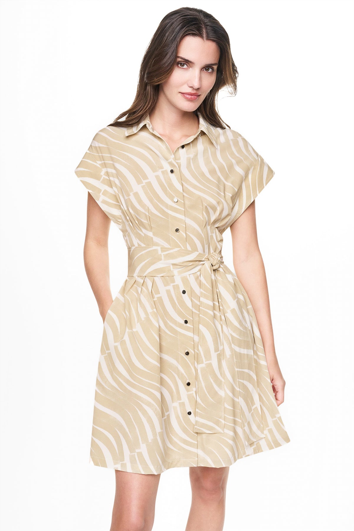 CAP SLEEVE MINI COMMUTER SHIRT DRESS View 2 | Gifts Under $100