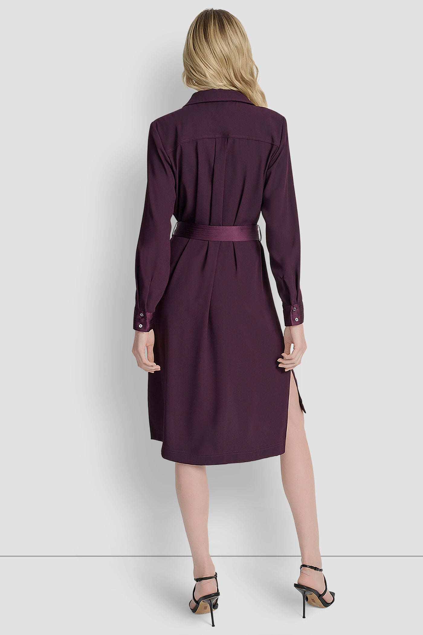 Purple LONG SLEEVE SHIRT DRESS WITH BELT, BACK VIEW | New Arrivals