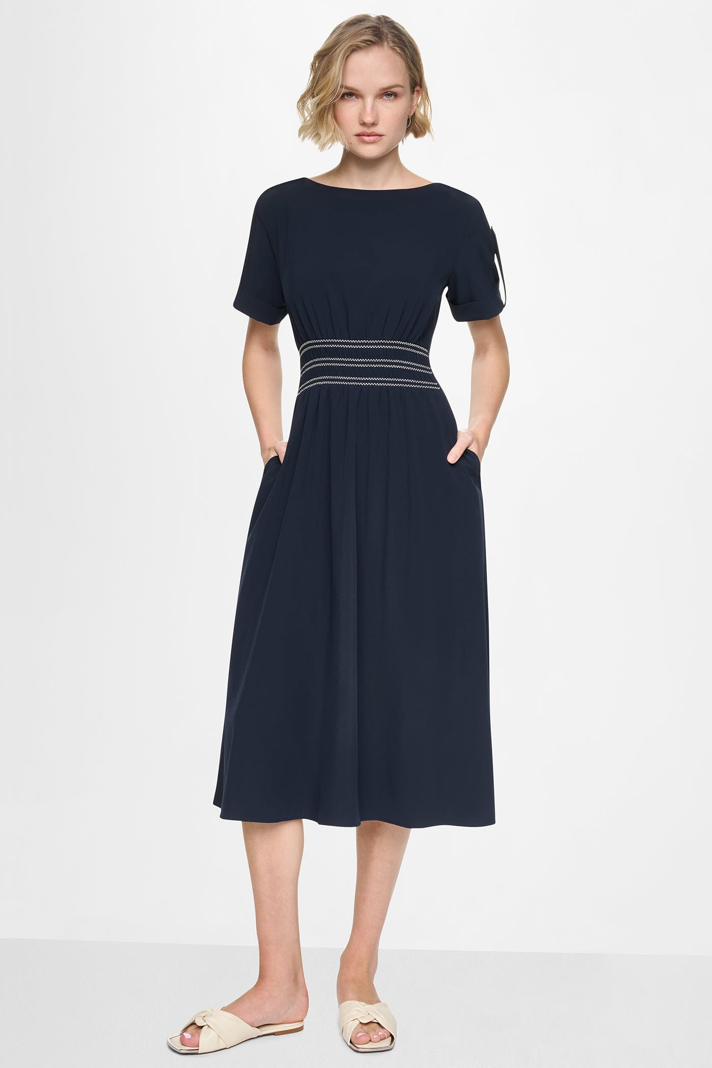 SMOCKED FIT & FLARE MIDI DRESS VIEW 5 | MIDI DRESSES