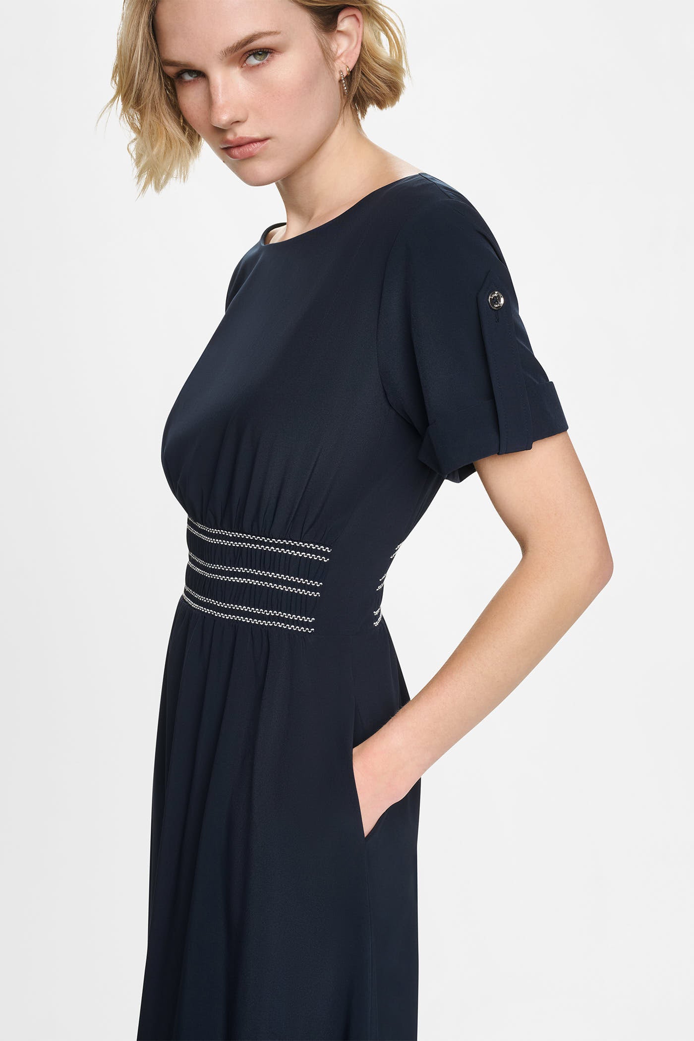 SMOCKED FIT & FLARE MIDI DRESS VIEW 6 | MIDI DRESSES