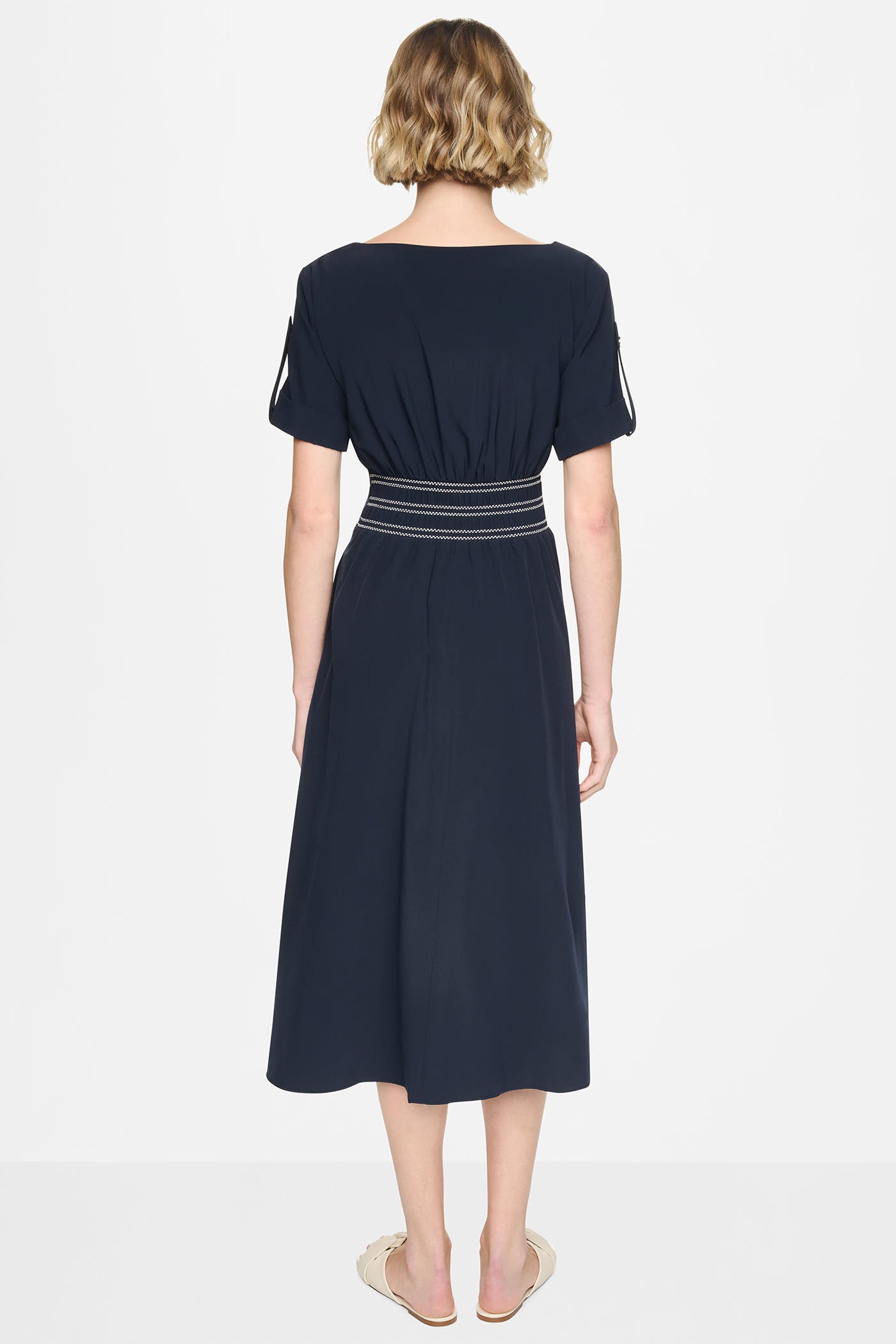 SMOCKED FIT & FLARE MIDI DRESS VIEW 3 | MIDI DRESSES