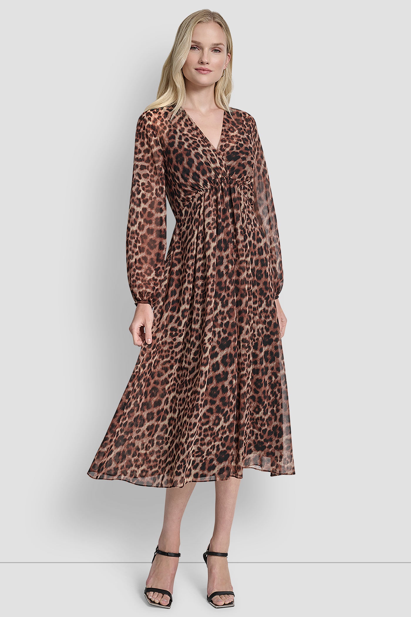 LEOPARD TRAVERTINE MULTI LONG SLEEVE  HIGH TO LOW WAIST MAXI, VIEW 1 | Dresses & Jumpsuits