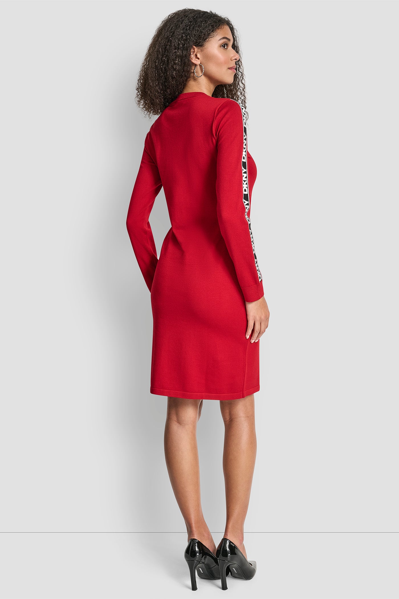 SCARLET/BLACK/IVORY SLEEVE LOGO DRESS, VIEW 2 | New Arrivals