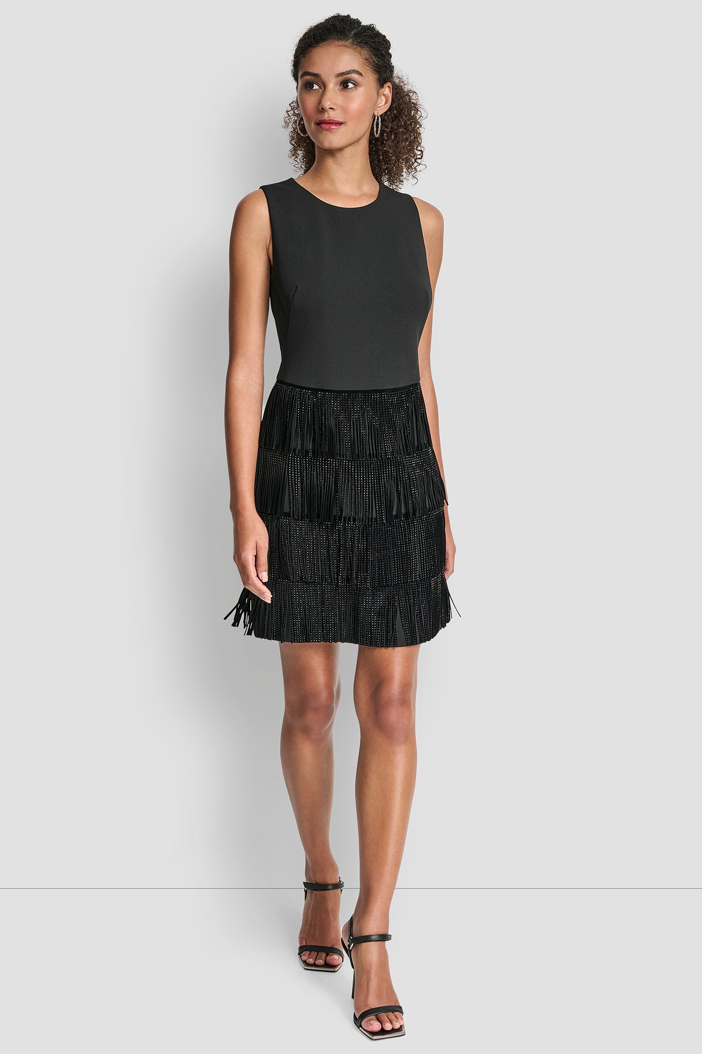 Sleeveless Shift Dress With Tiered Skirt | Fit and Flare | DKNY Sleeveless Shift Dress With Tiered Skirt | Fit and Flare | DKNY